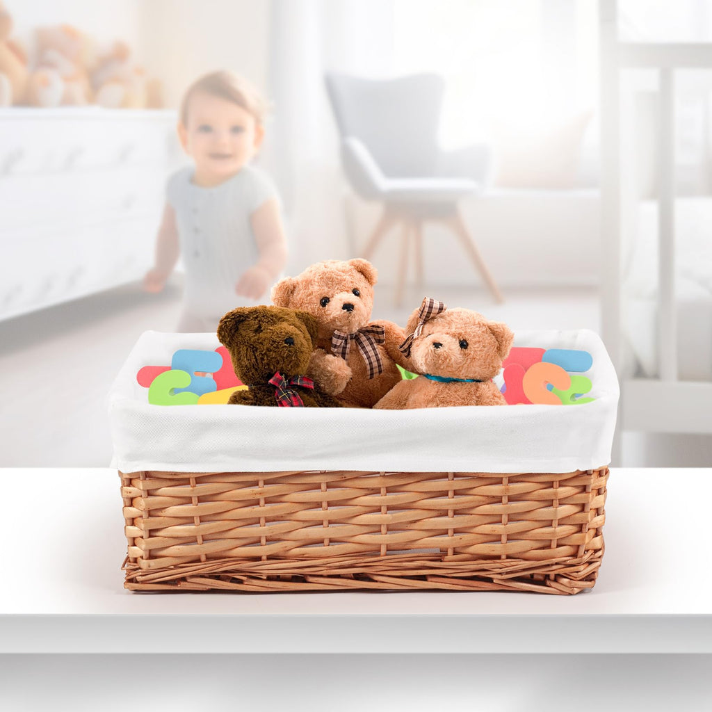 Woodluv Brown Wicker Storage Basket W/Off White Cloth Lining Xmas Hamper - Medium - image 3