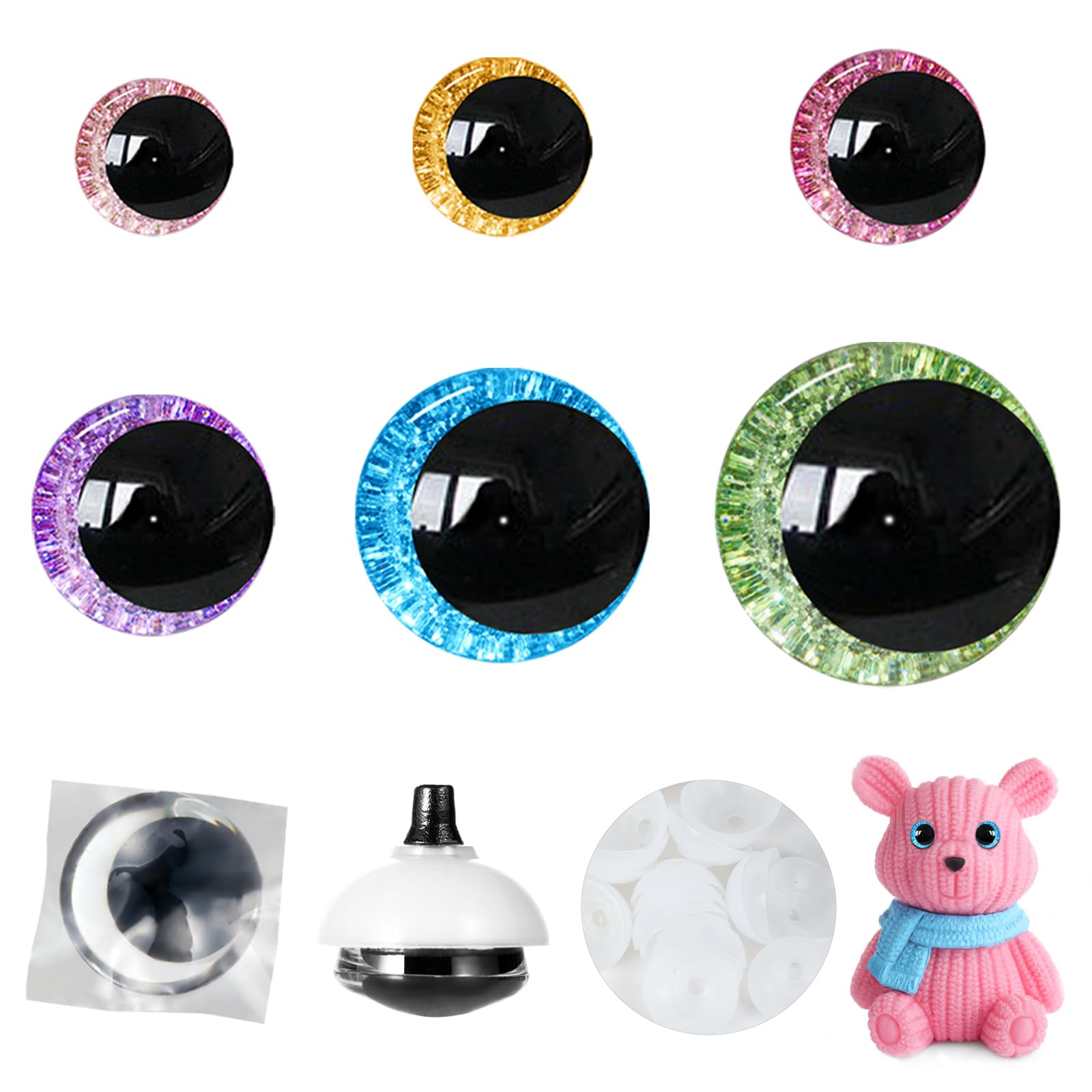 MUCUNNIA 168pcs 3D Glitter Moon Safety Eyes for Amigurumi (16-35mm)