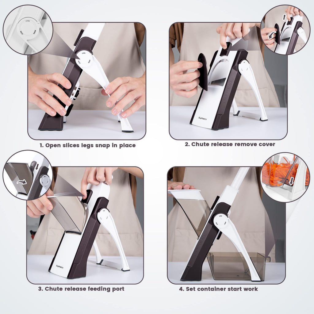 SUPMAKIN Safe Mandoline Slicer – 4 Mode Vegetable Chopper & Dicer