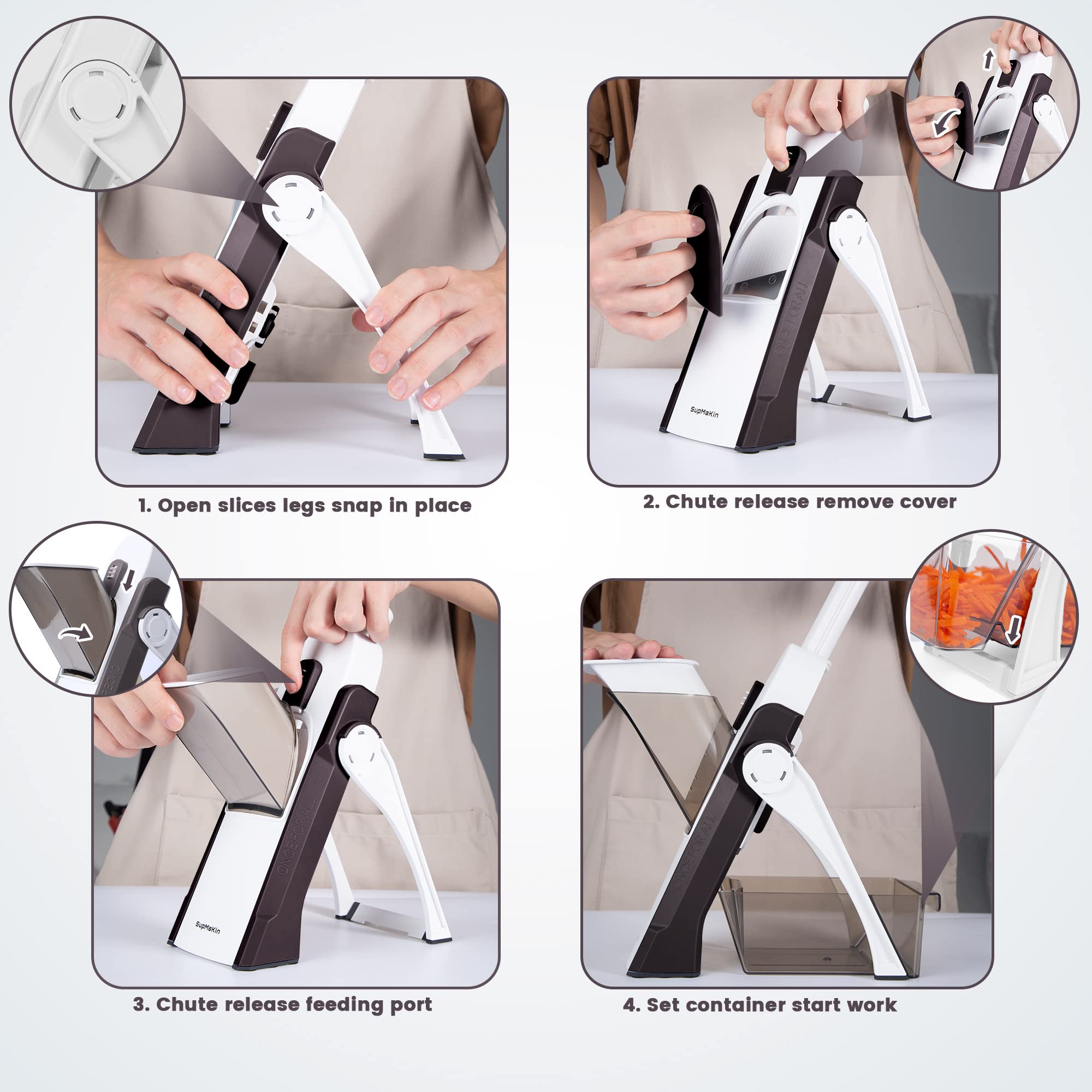 SUPMAKIN Safe Mandoline Slicer – 4 Mode Vegetable Chopper & Dicer