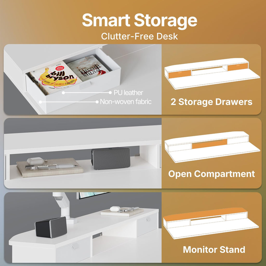 HUANUO Standing Desk with Drawers, 100x60cm, White - image 3