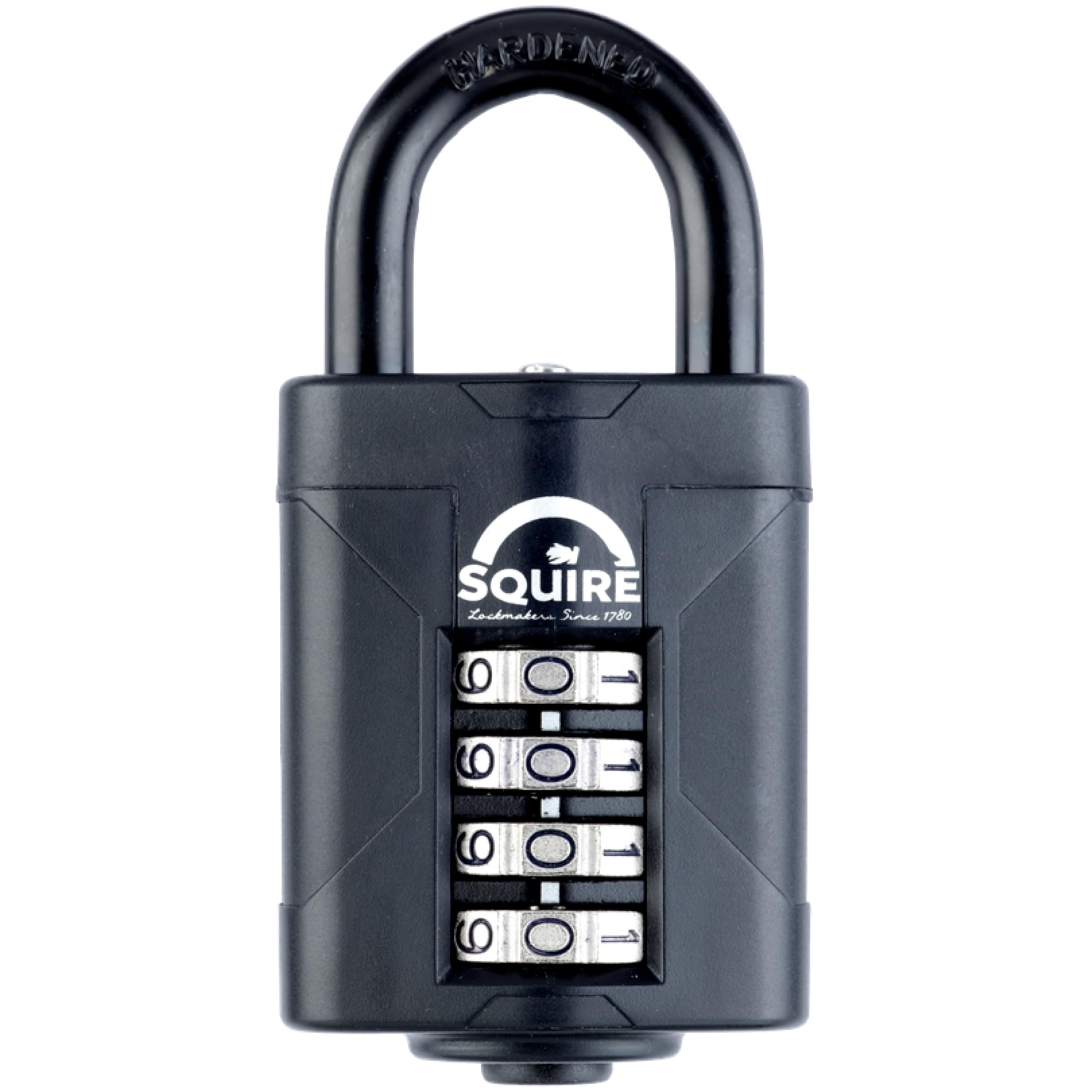 Squire CP50 Heavy Duty 4-Wheel Combination Padlock | Black Alloy Steel