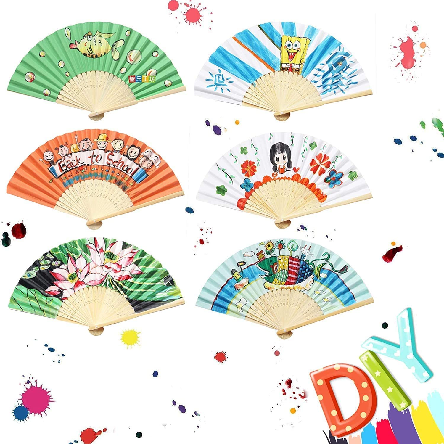 iZoeL White Folding Hand Fans - 60 Pack Bamboo Paper Wedding Favors