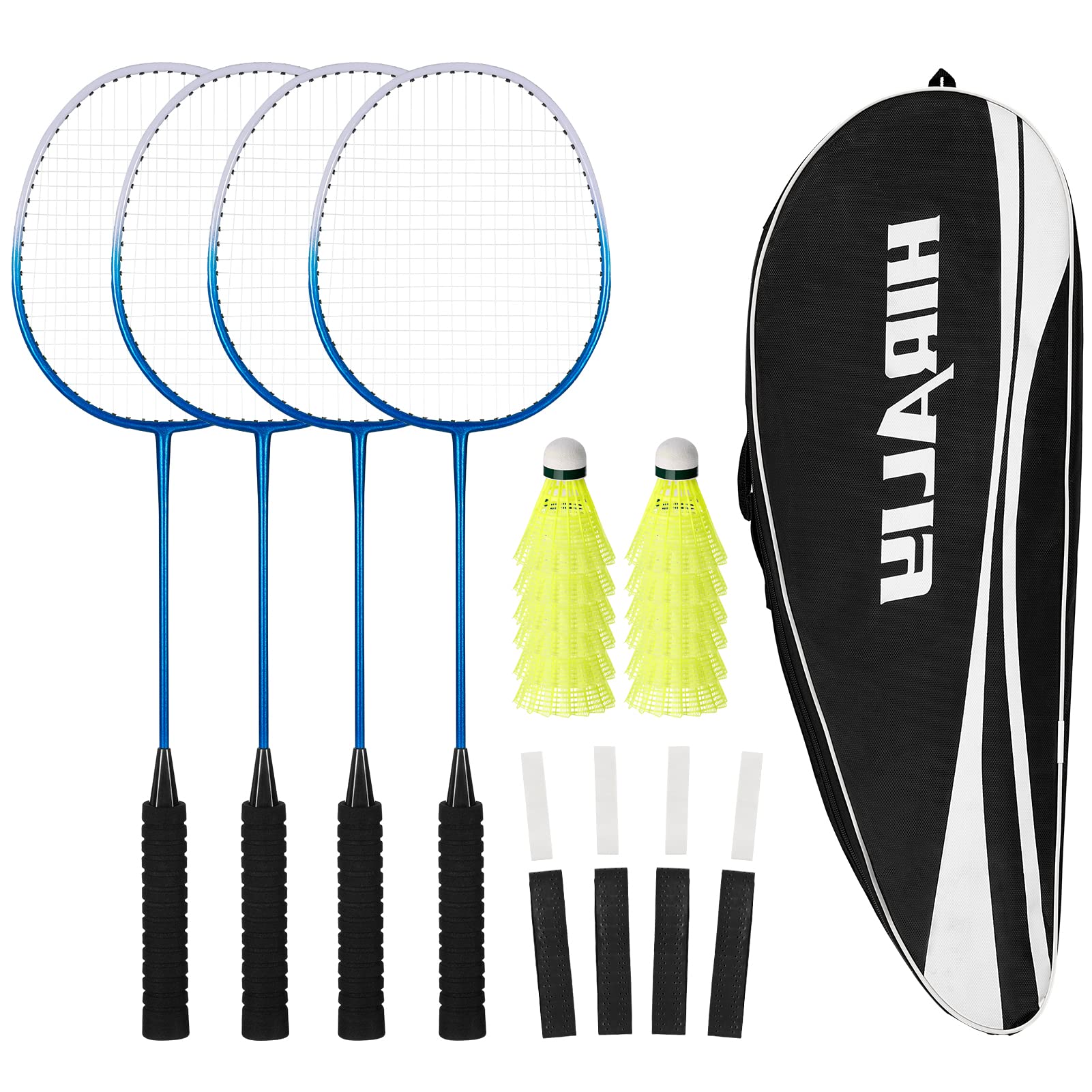HIRALIY Badminton Rackets Set of 4 – Steel Racquets with 12 Shuttlecocks