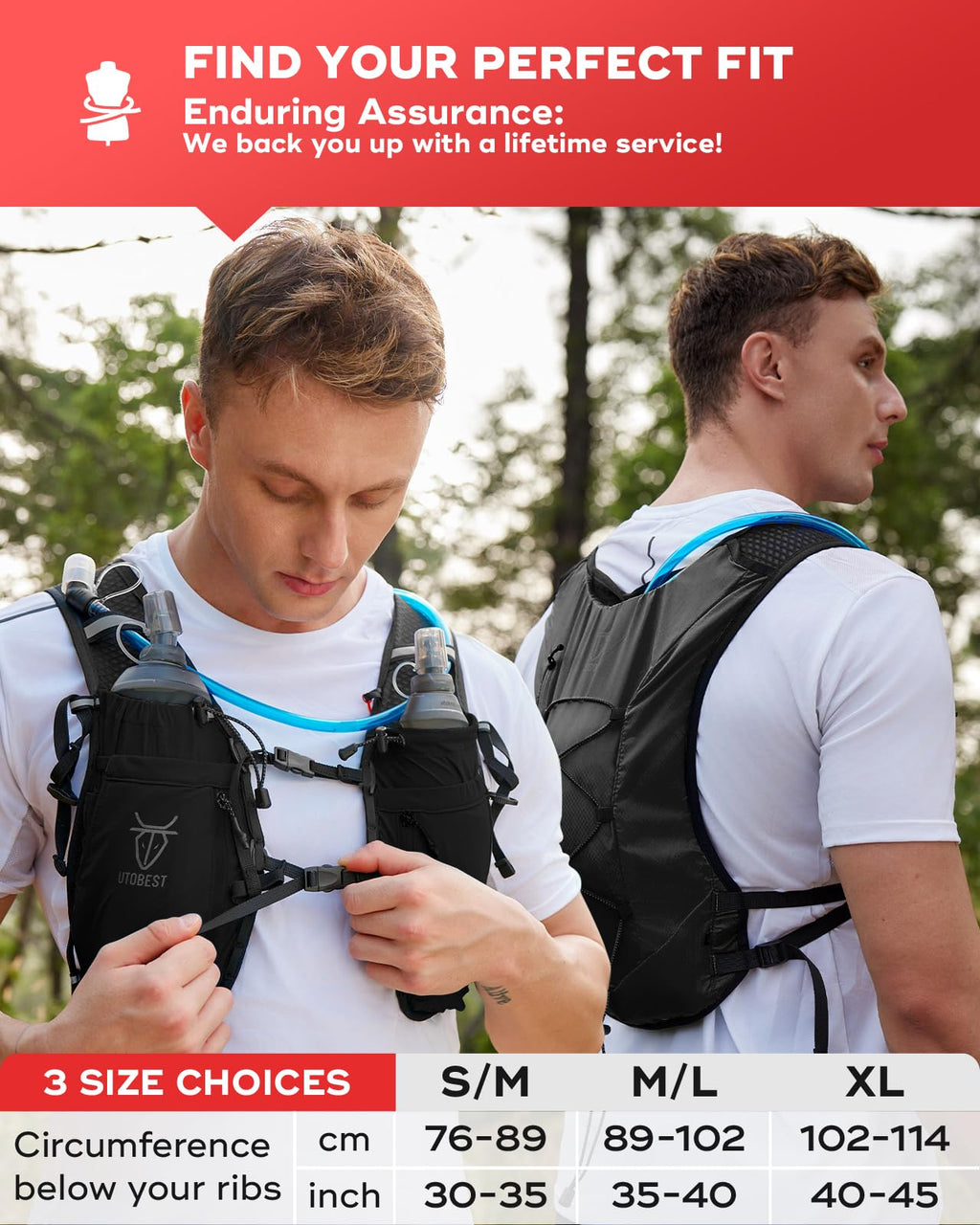 UTOBEST 10L Running Hydration Vest – Lightweight Backpack with 2L Bladder