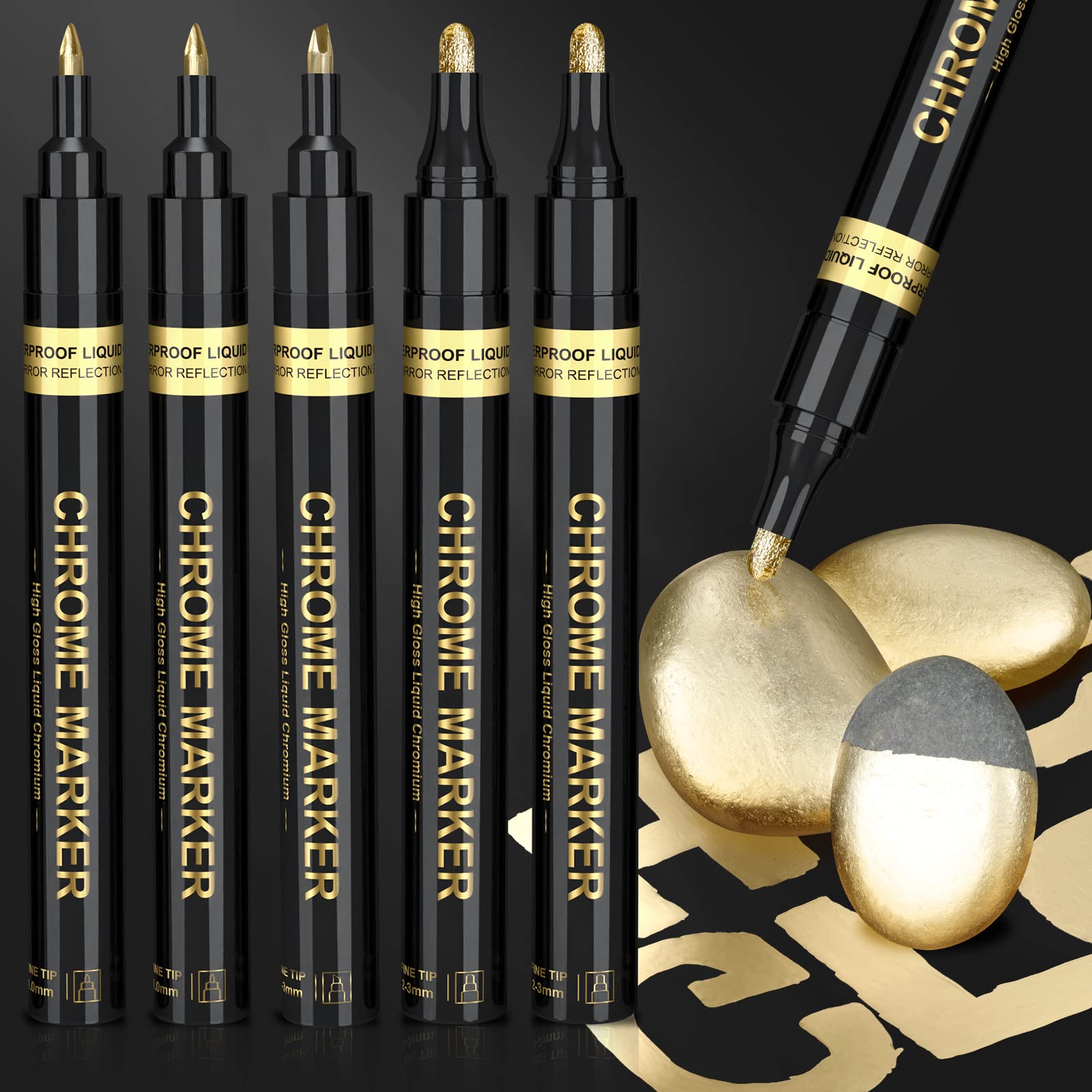 KERIFI Gold Chrome Markers | Mirror Finish Metallic Paint Pens | 5 Pack