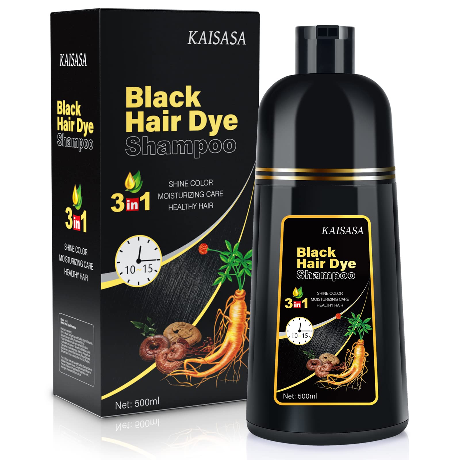 Black Hair Dye Shampoo | 3-in-1 Herbal Gray Coverage | 500ML