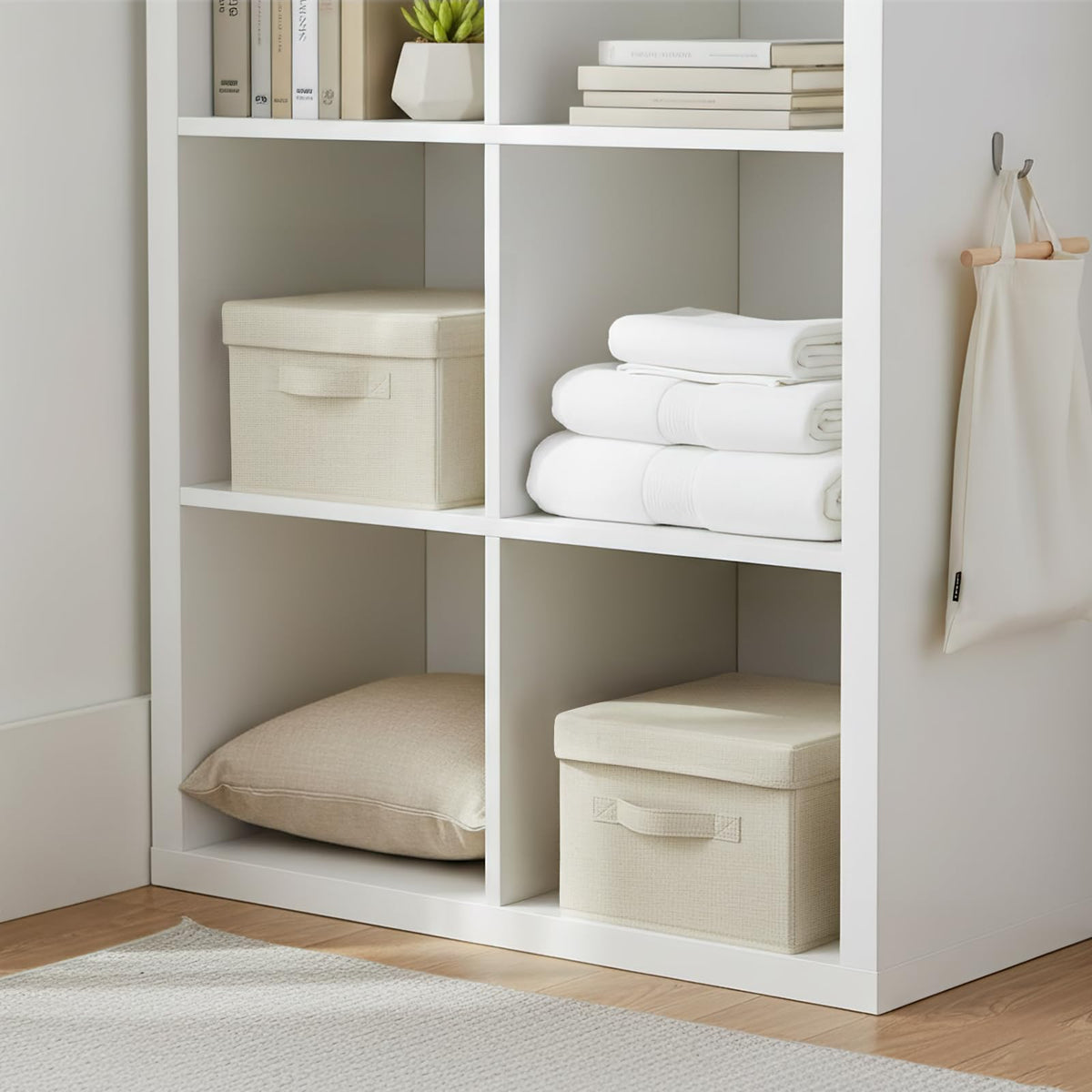 Pomodee Beige Foldable Storage Box with Lids,Set of 2 Large Wardrobe Long Storage Organiser,Collapsible Storage Baskets for - image 5