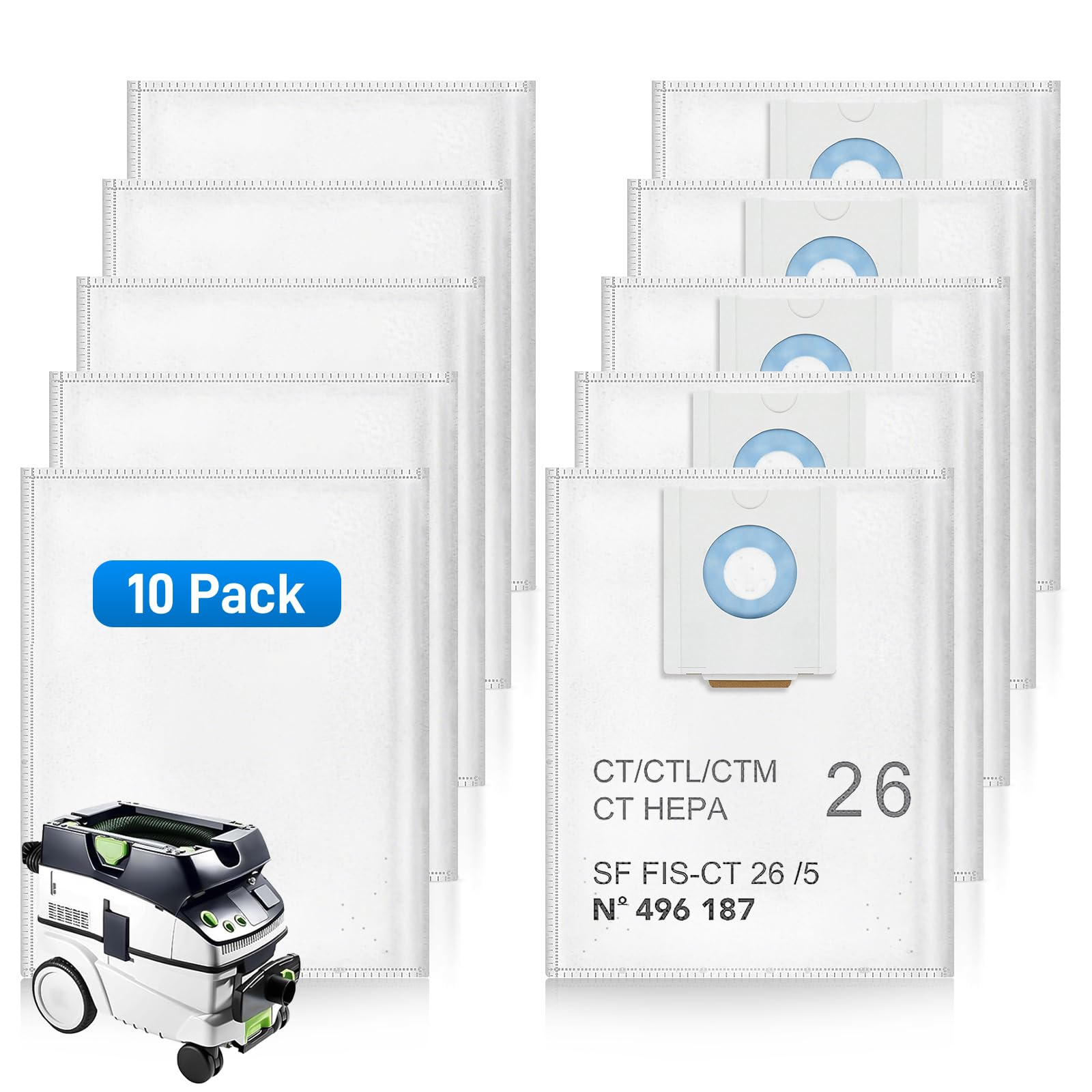Festool CT 26 Dust Extractor Filter Bags - 10 Pack Replacement