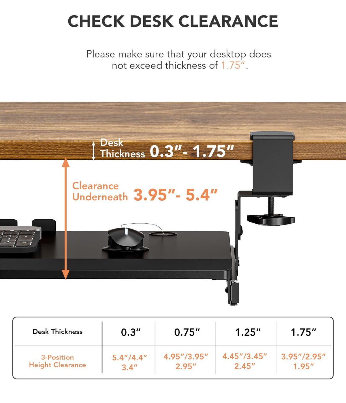Keyboard Tray Under Desk Pull Out with Extra Sturdy C Clamp Mount System, 693.42 825.5 mm Including Clamps x 279.4 mm Slide-Out Platform Computer