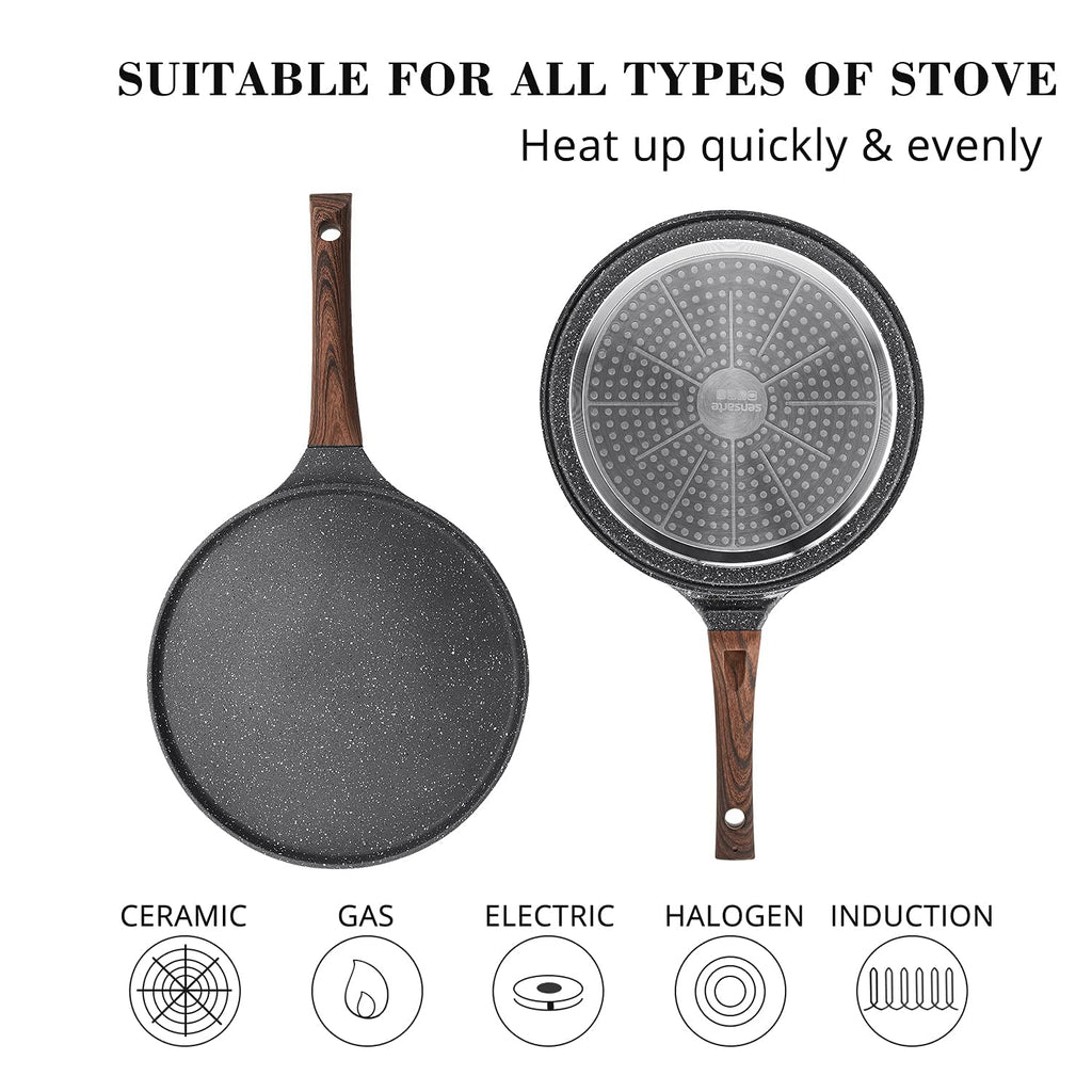 Sensarte Nonstick Crepe Pan – 30cm Swiss Granite Dosa Pan with Spreader