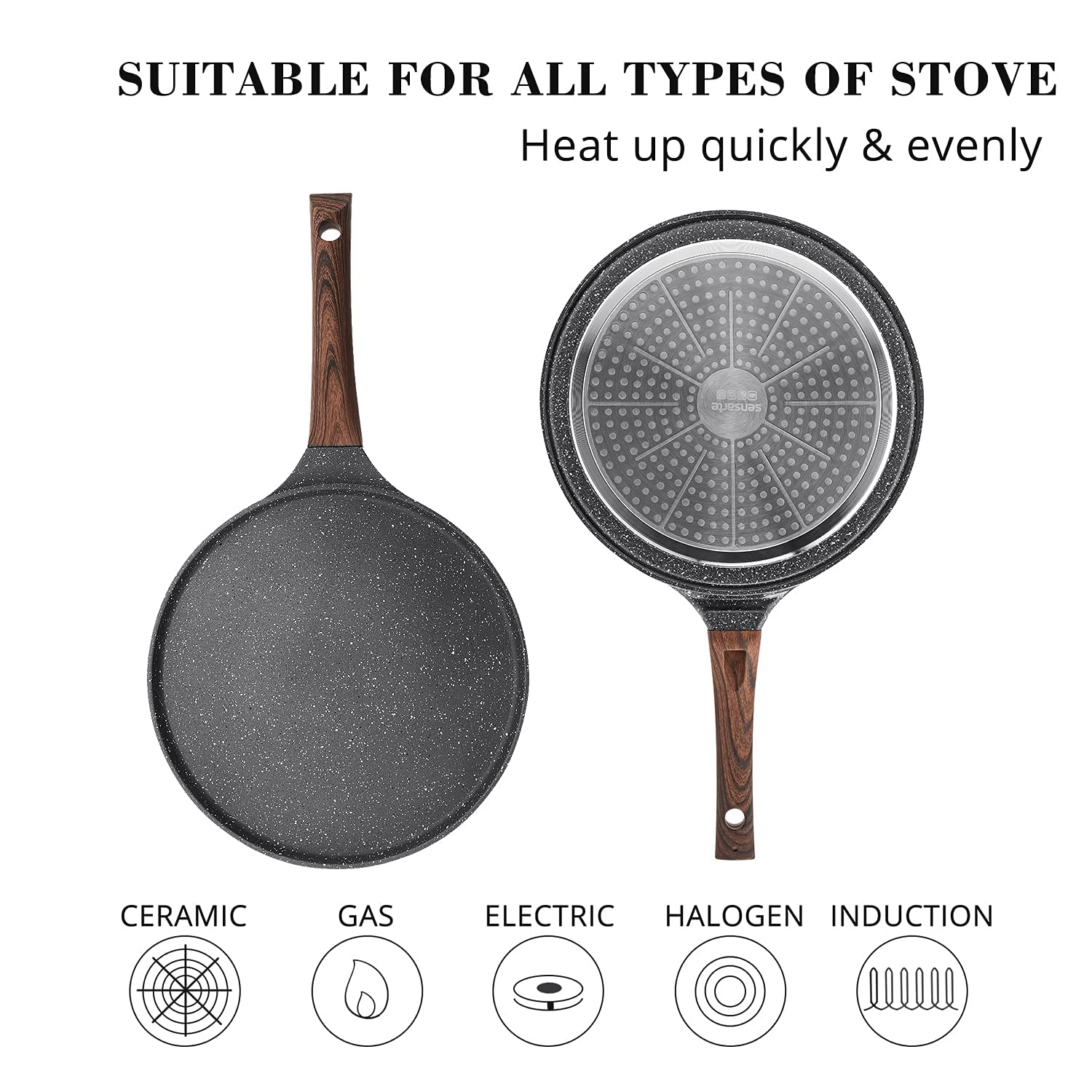 Sensarte Nonstick Crepe Pan – 30cm Swiss Granite Dosa Pan with Spreader