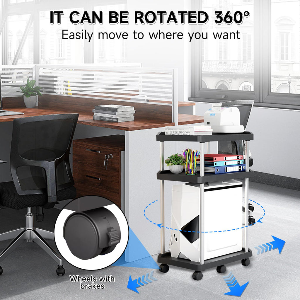 Niciksty 3 Tier Mobile CPU Tower Stand with Wheels, Black - image 2