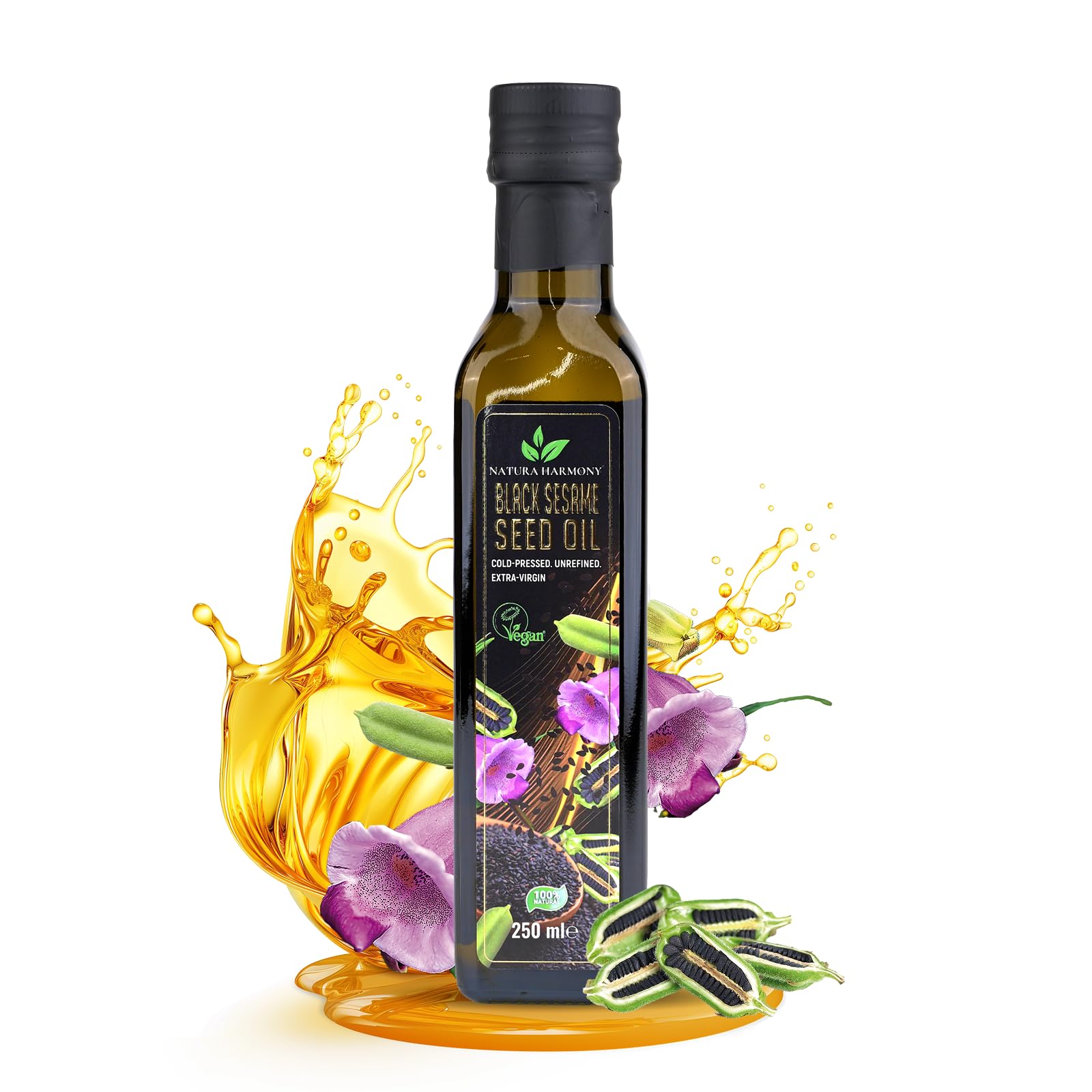 Natura Harmony Black Sesame Seed Oil – 250ml Cold-Pressed Unrefined
