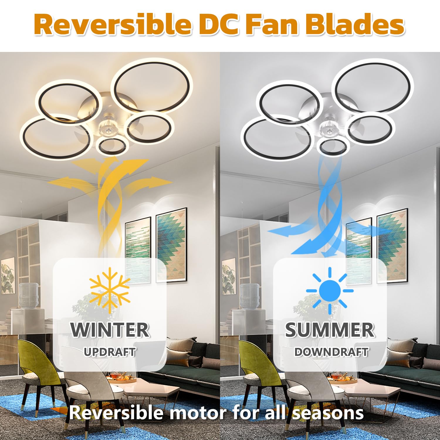 ycwdcz Modern Black Ceiling Fan with Light and Remote – Silent DC Motor