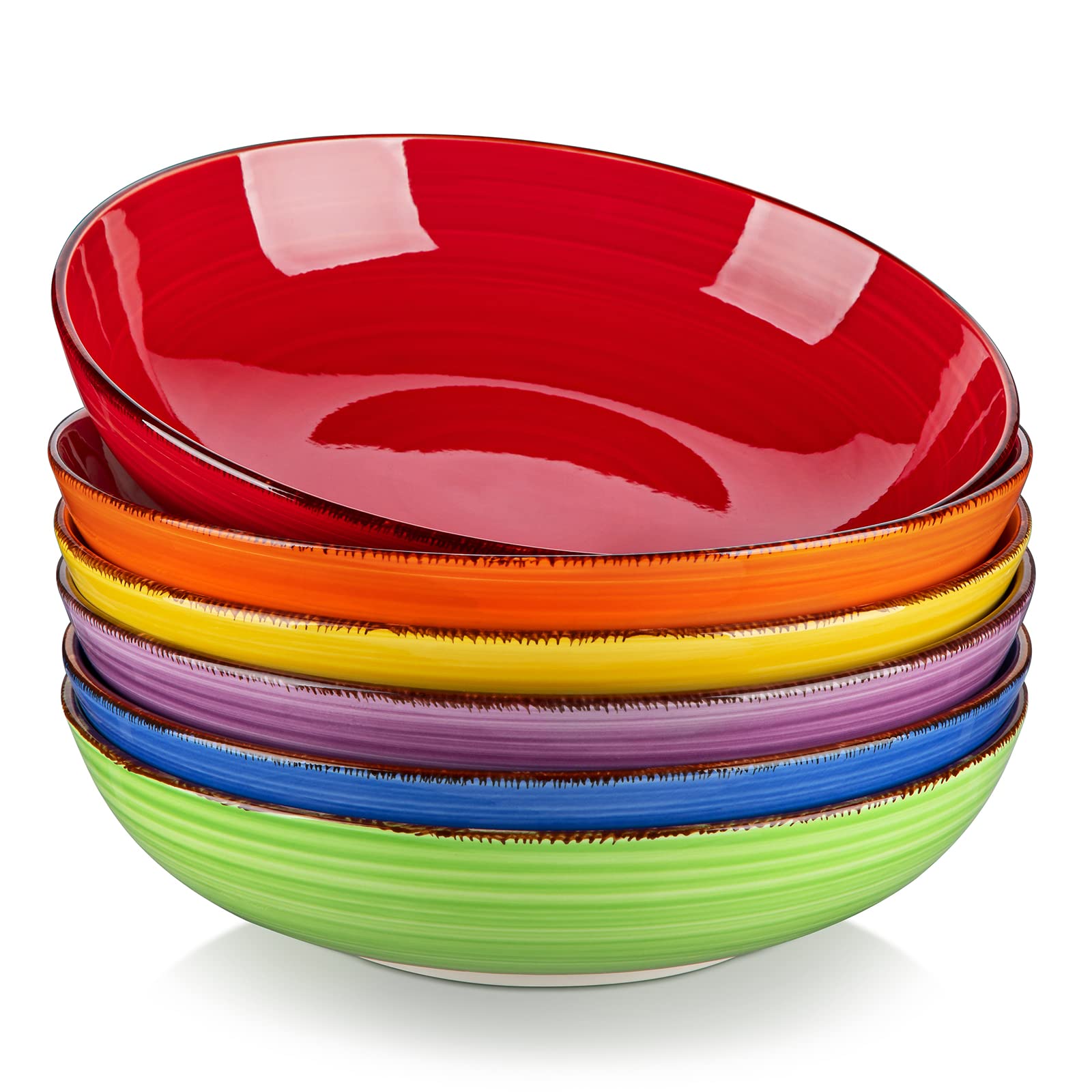 vancasso Bonita 38oz Ceramic Pasta Bowls – Set of 6 Large Salad Bowls