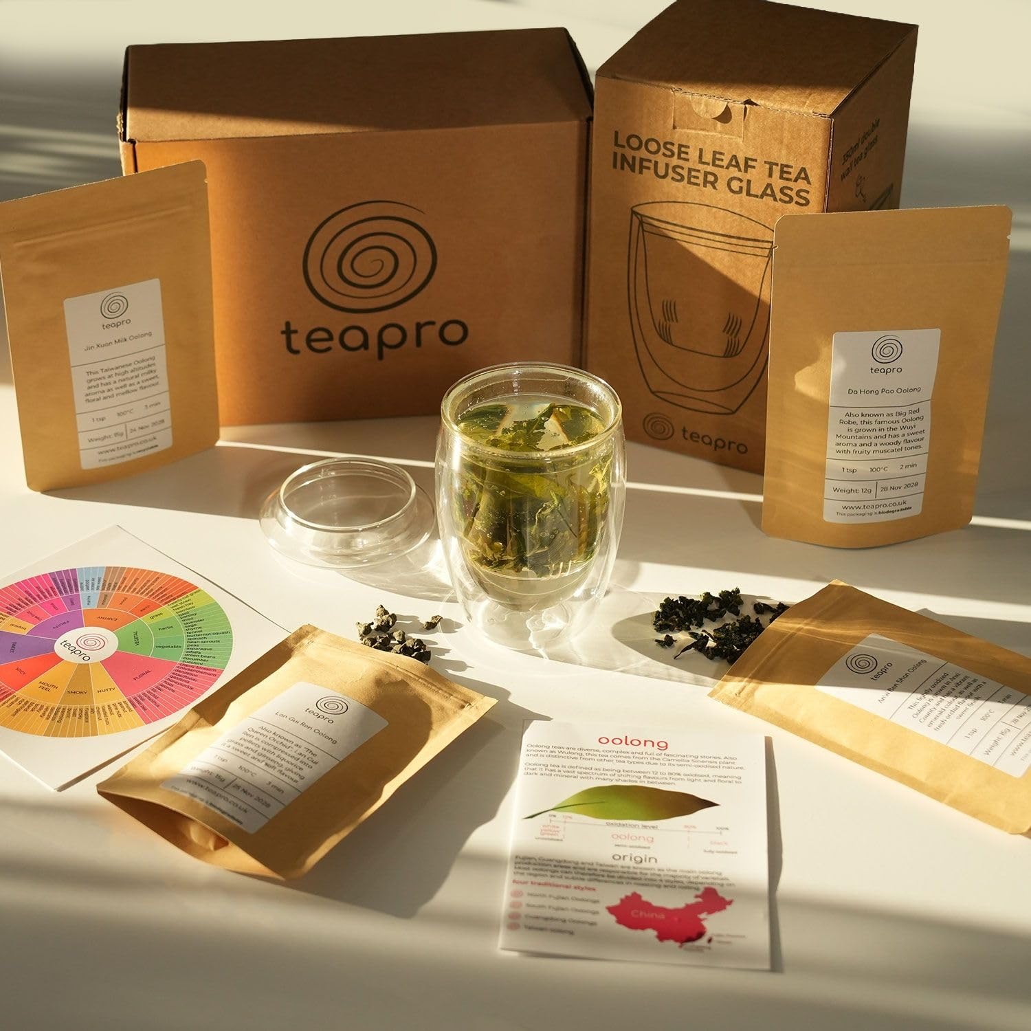 Oolong Tea Gift Set with Glass Infuser - 4 Variety Sampler