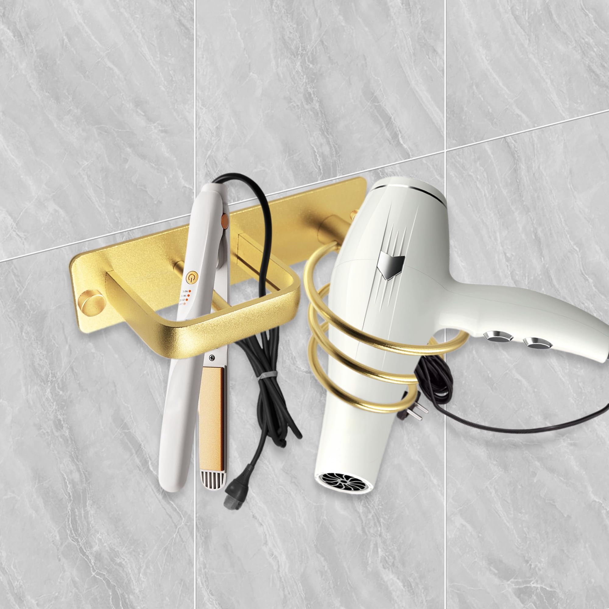 Hair Dryer Holder – Wall Mounted Spiral Organizer, Gold