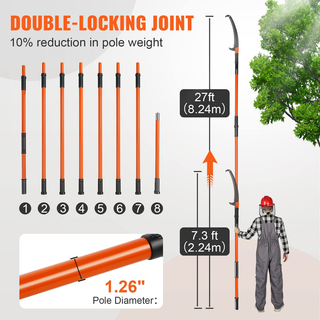 VEVOR 27 ft Extendable Pole Saw | Carbon Steel Blade Tree Pruner