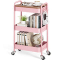 KINGRACK 3-Tier Rolling Storage Trolley, Pink