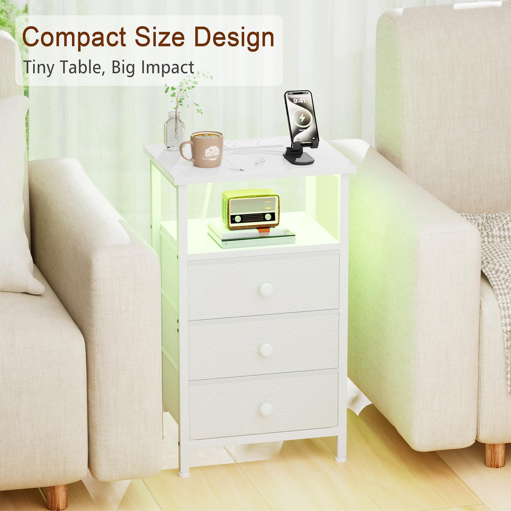 LOAKEKEL Bedside Table with Charging Station, Side Table with 3 Drawers - image 4