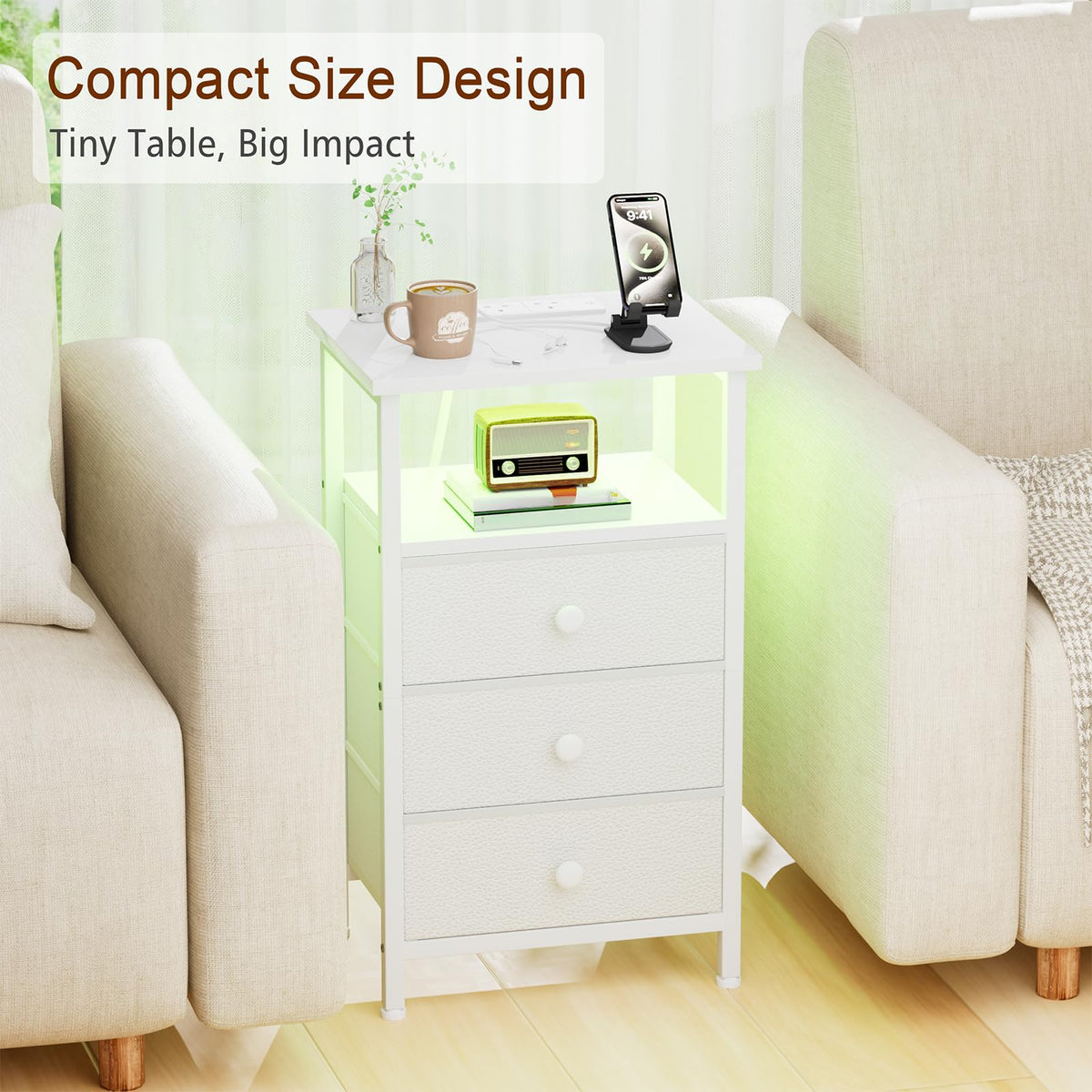 LOAKEKEL Bedside Table with Charging Station, Side Table with 3 Drawers - image 4