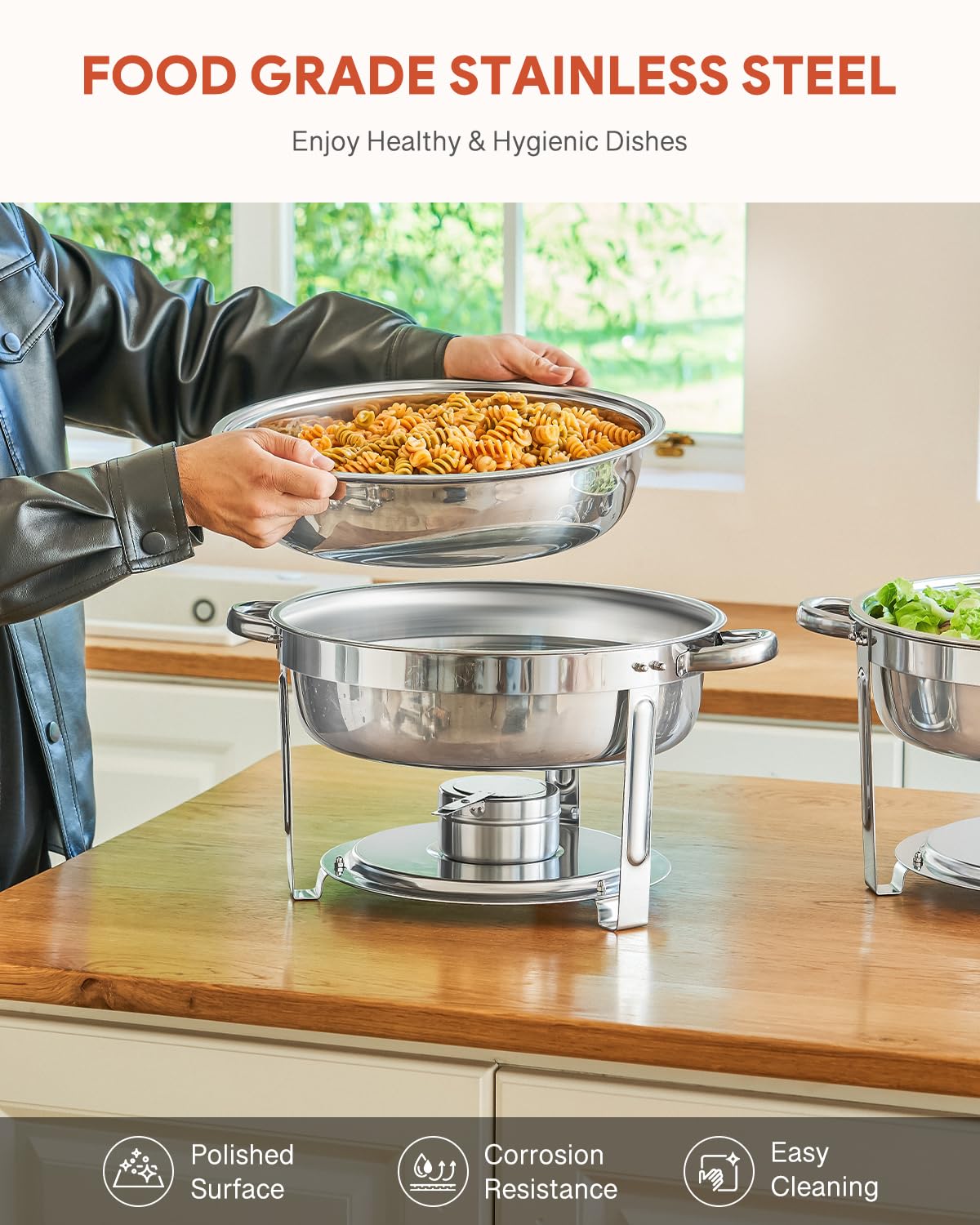 Wilprep 2-Pack Round Chafing Dish Buffet Set | 5L Stainless Steel Food Warmer
