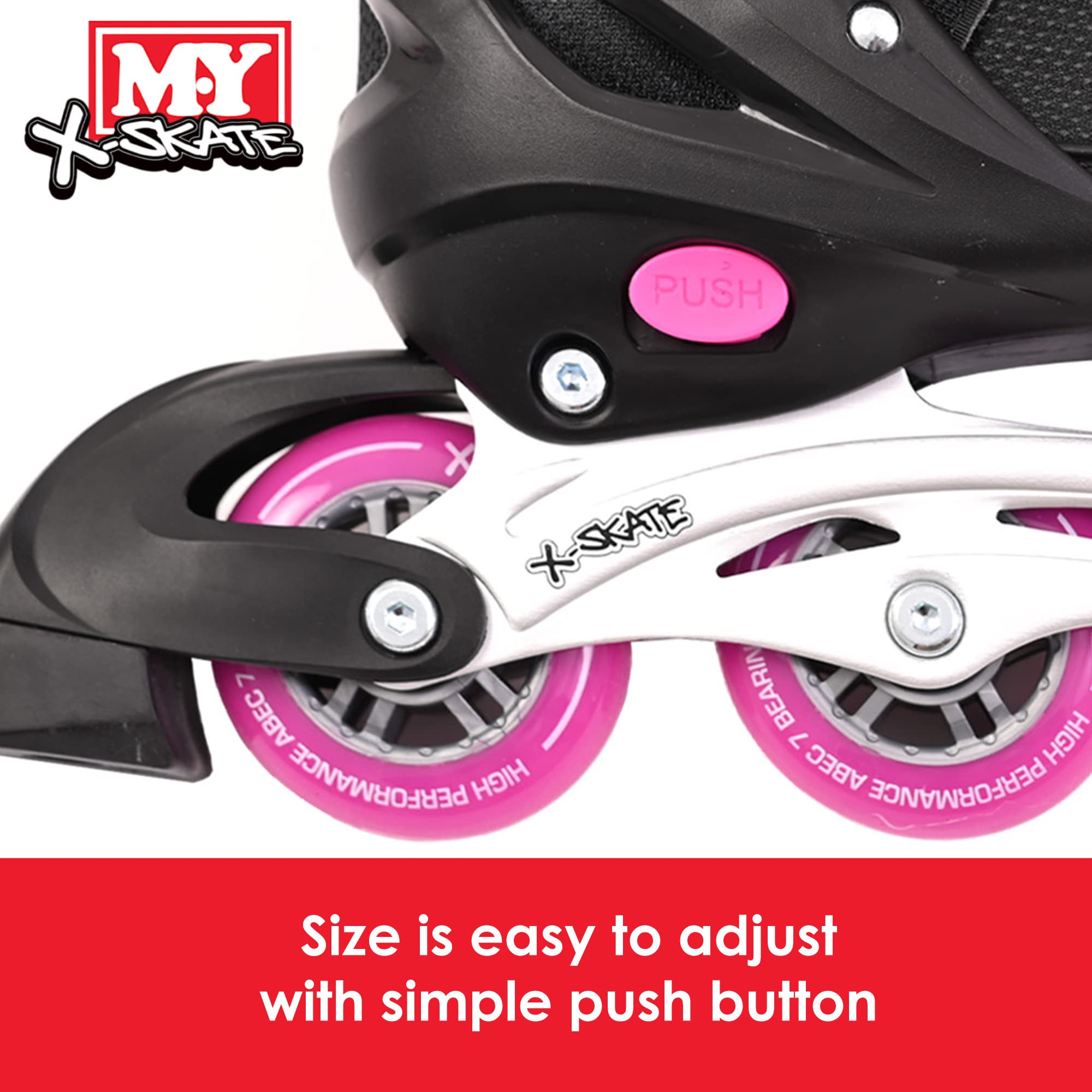 M.Y X-Skate Adjustable Pink Inline Roller Skates for Kids - Large