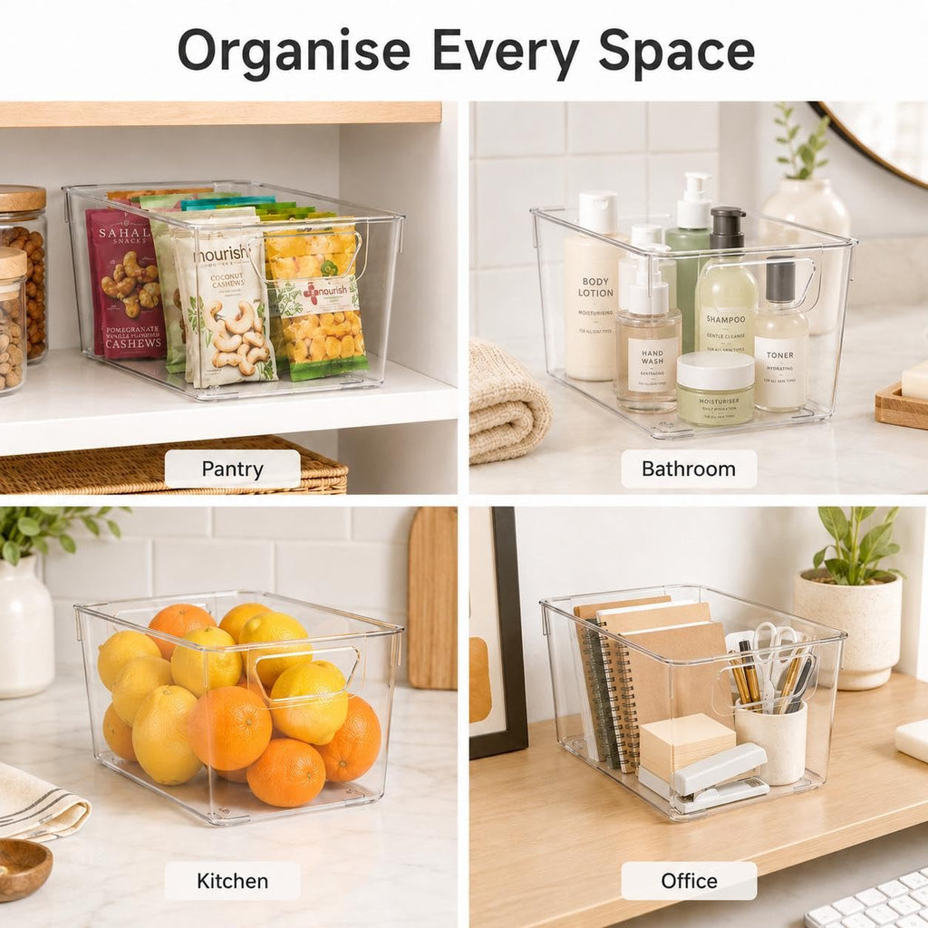 Sydroya 4 Pack Clear Plastic Storage Bins, Pantry Organiser Bins with Handle for Fridge, Kitchen, Cupboard Organization, Refrigerator, Countertop - image 5
