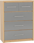 Seconique Seville 3+2 Drawer Chest – Grey Gloss & Light Oak Effect