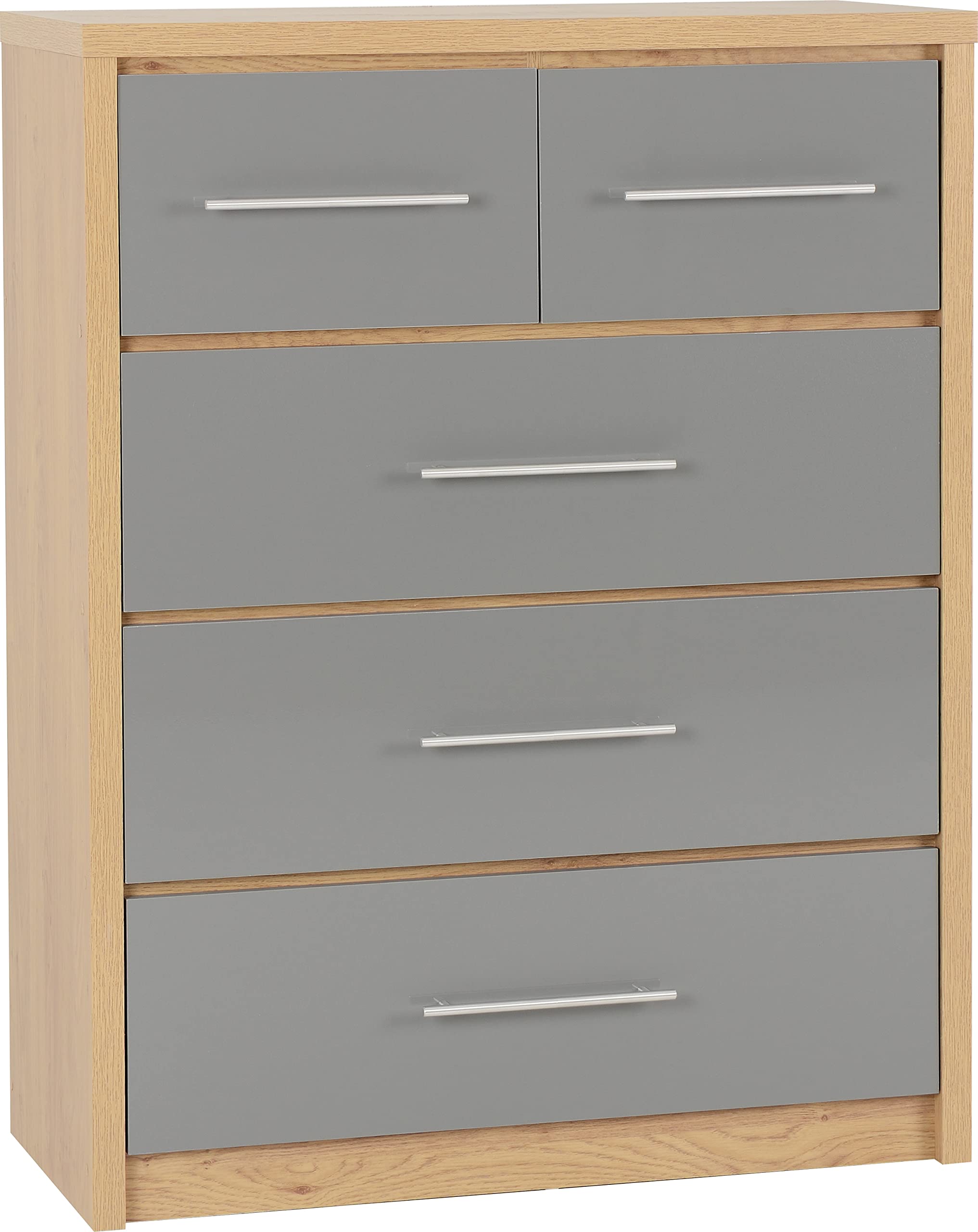 Seconique Seville 3+2 Drawer Chest – Grey Gloss & Light Oak Effect