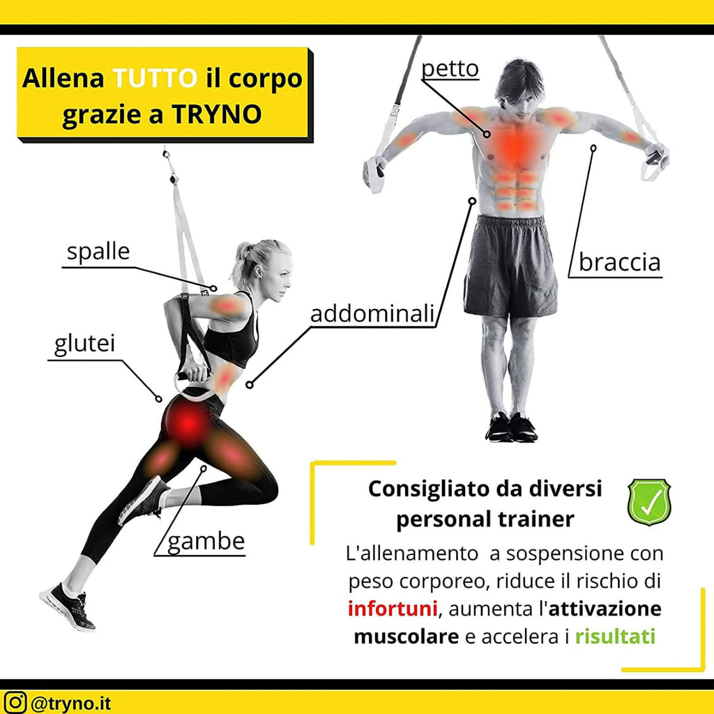 TRYNO TRX Suspension Trainer – Home Gym Resistance Straps with Backpack