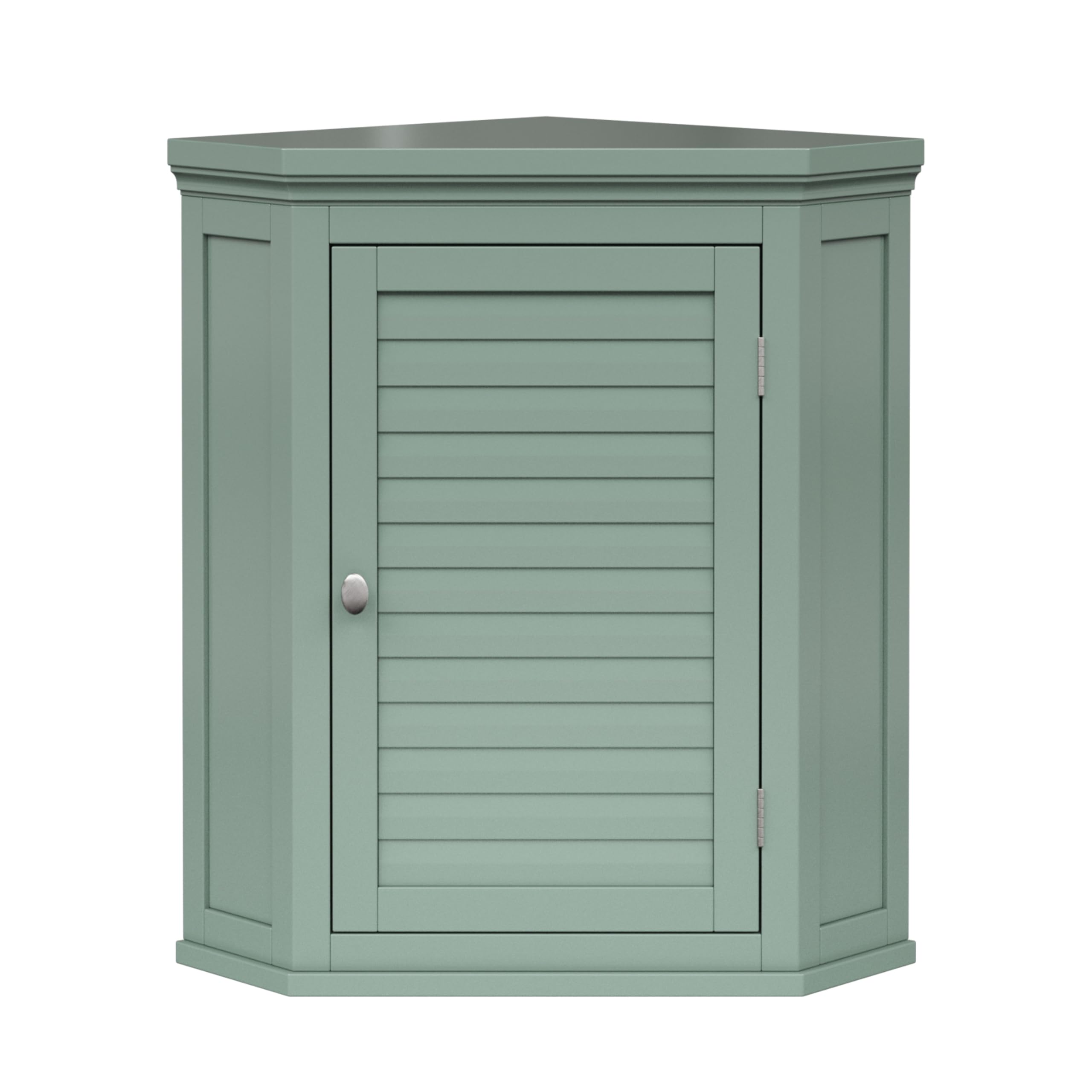 Teamson Home Glancy Corner Wall Cabinet | Faux Louvered Door, Sage Green