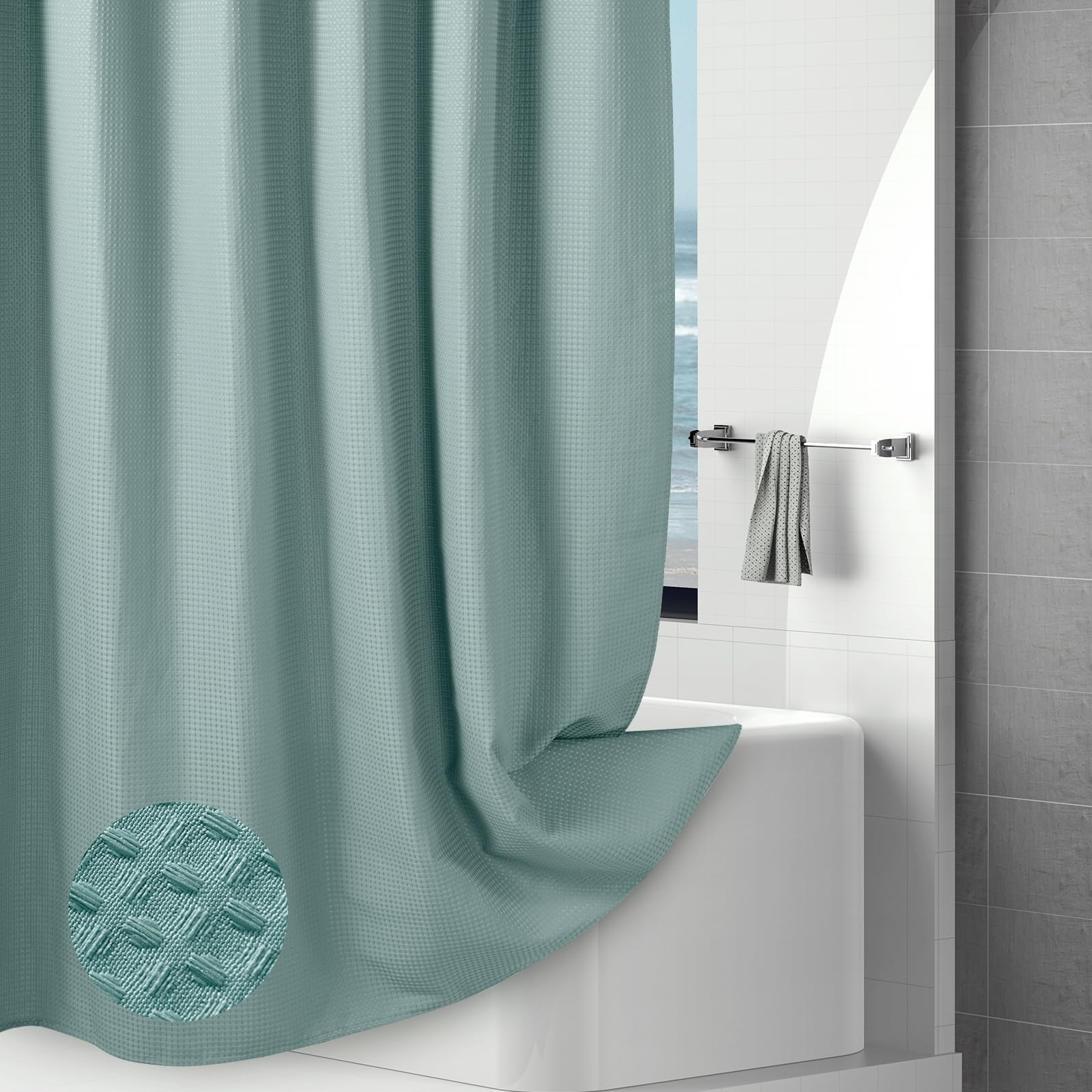 Teal Waffle Shower Curtain – Heavy Duty 256GSM Waterproof