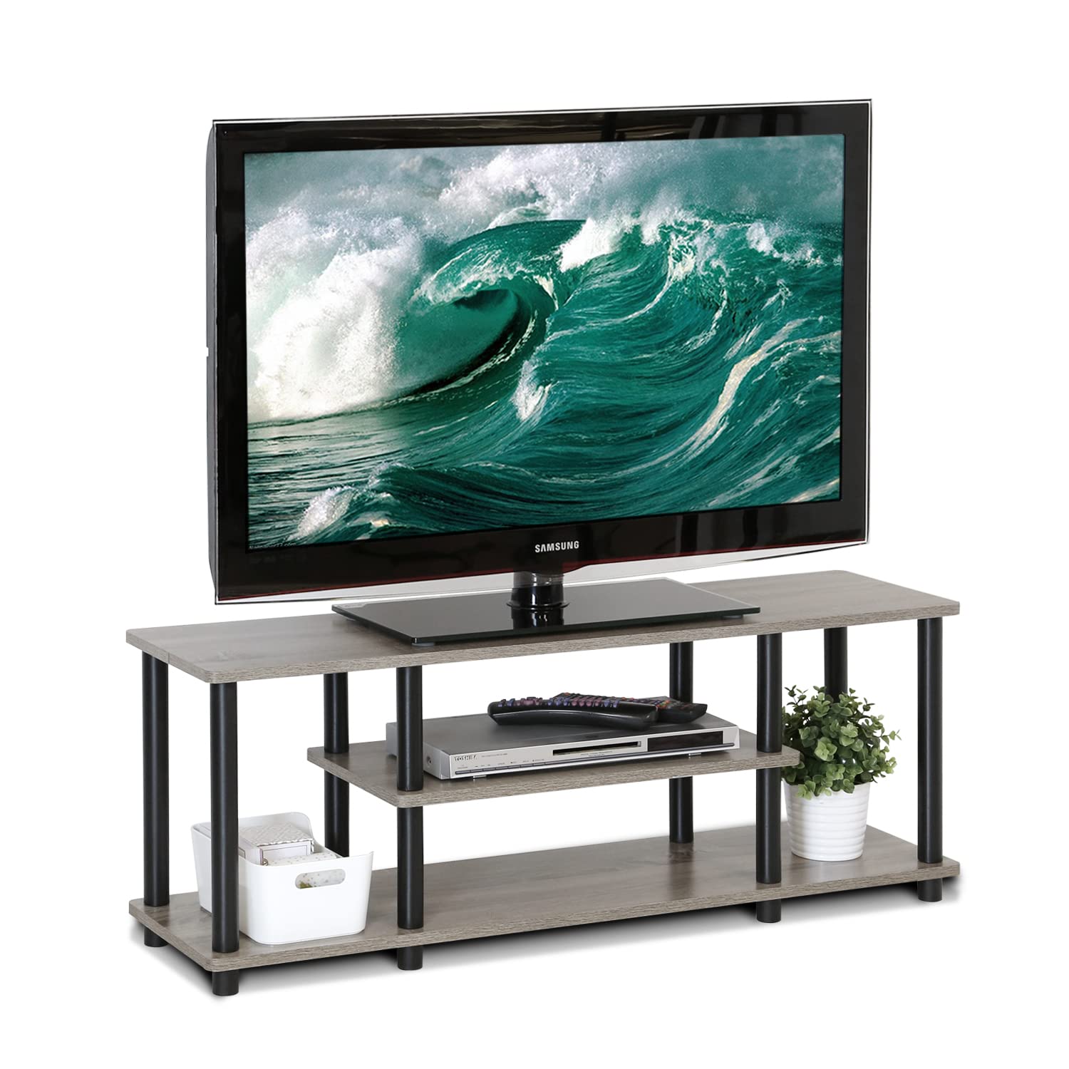 Furinno Turn-N-Tube 3-Tier TV Stand for 50-Inch TV, French Oak/Black