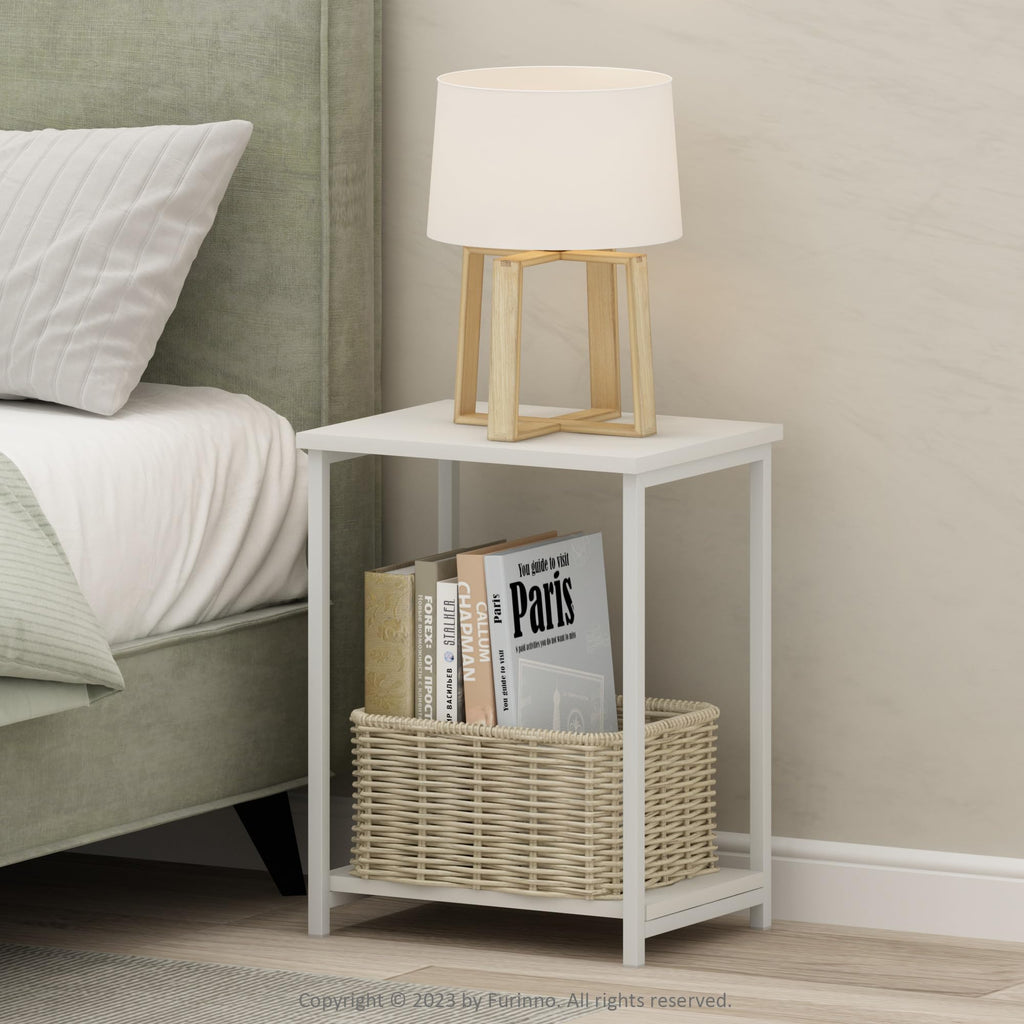 Furinno SIMPLISTIC Side Table, 2-Tier Metal Frame End Table with Open Shelf, Night Stand, Bedside Table, for Living Room, Bedroom, White - image 2