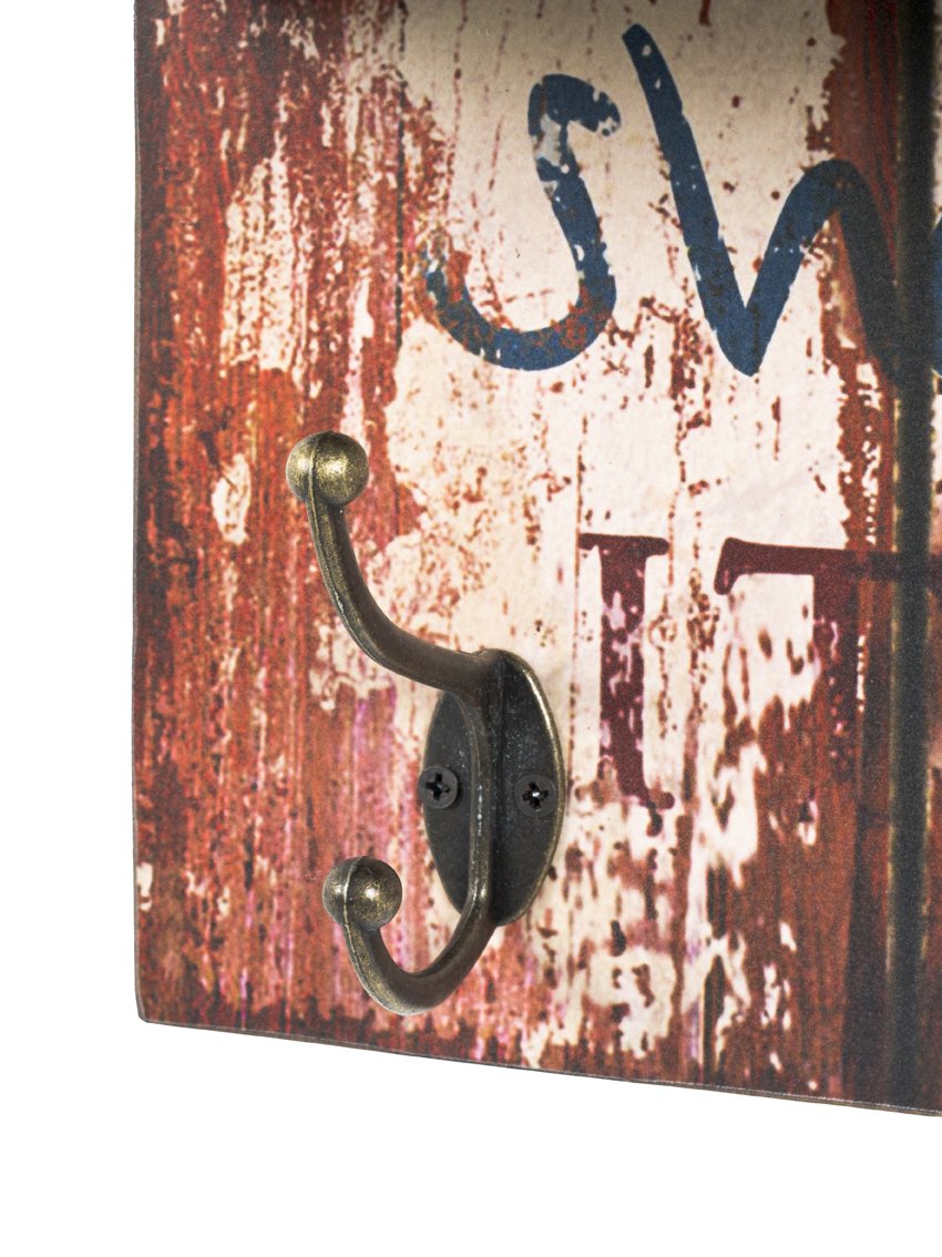 HAKU Mobel Industrial Memoboard with Clock, Key Hooks & Shelf