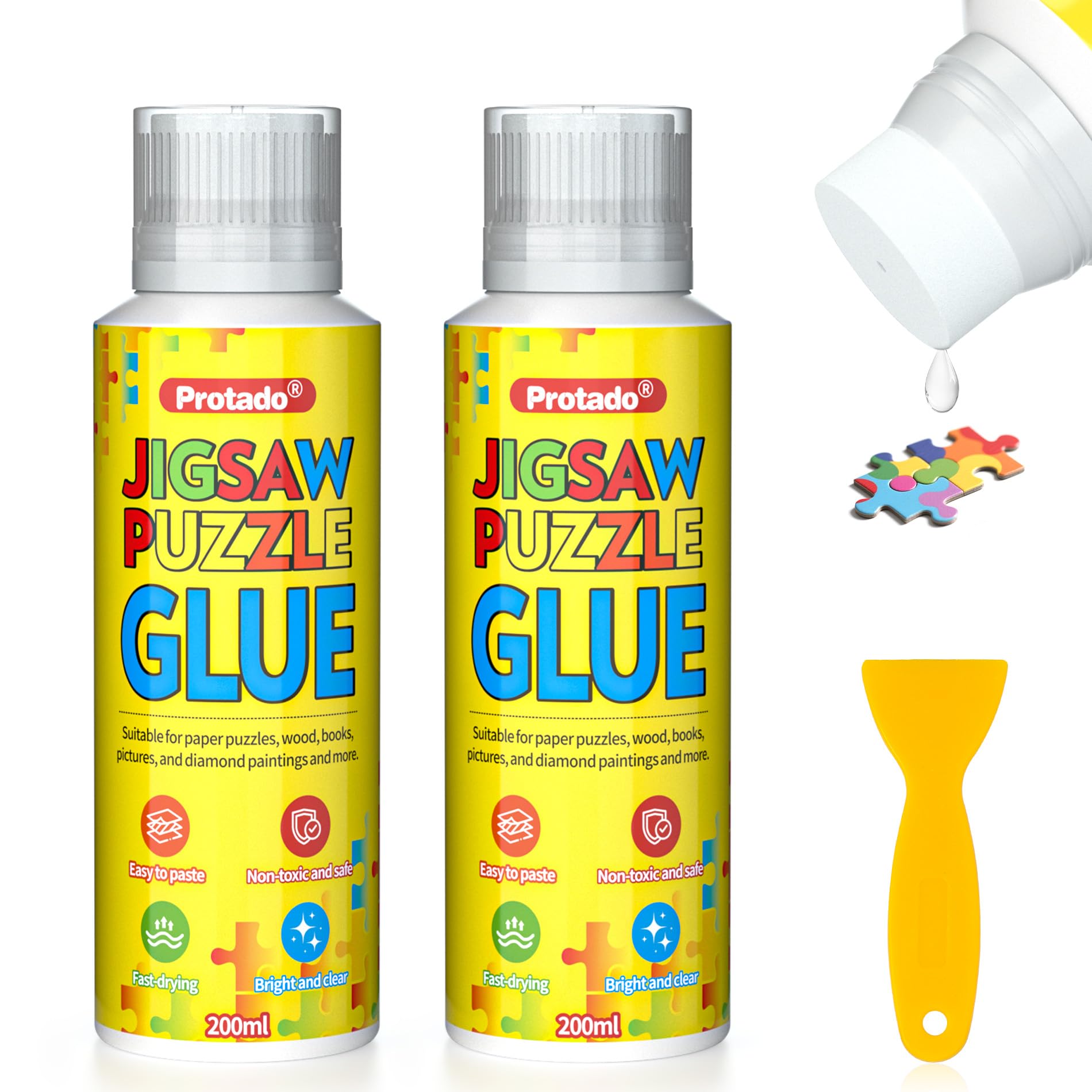 Protado Jigsaw Puzzle Glue – 200ml Clear Non-Toxic Sealer with Applicator