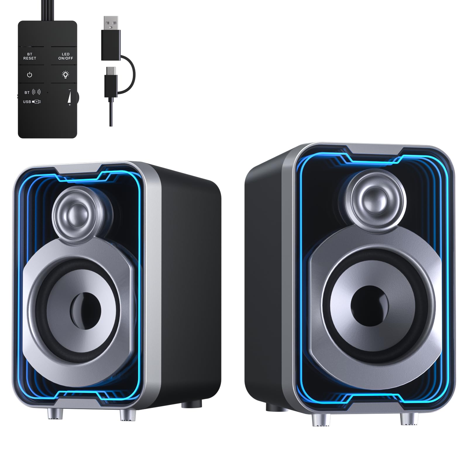 SOULION C40 Bluetooth PC Speakers | USB Powered LED Gaming Desktop Audio