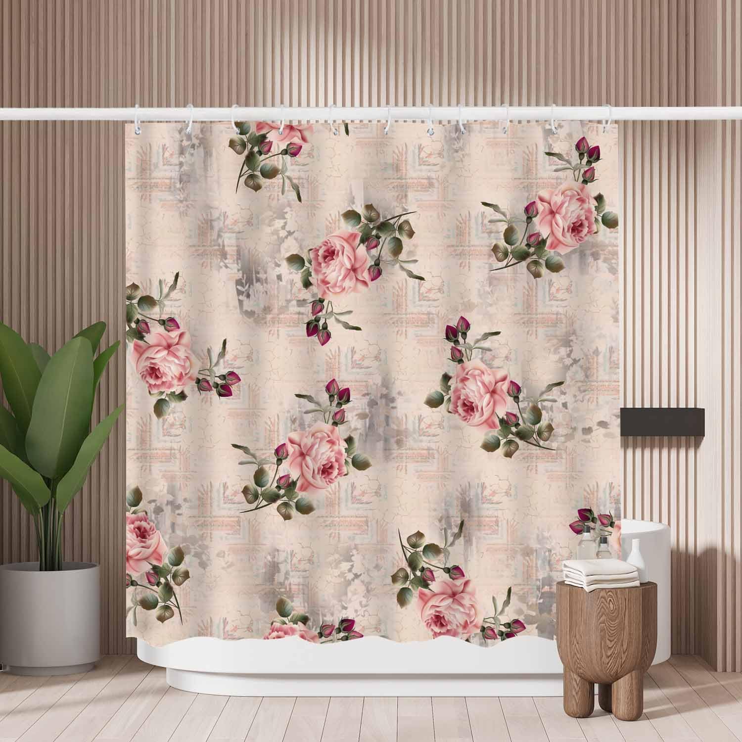 Pink Floral Shower Curtain – Mold Resistant Waterproof Polyester