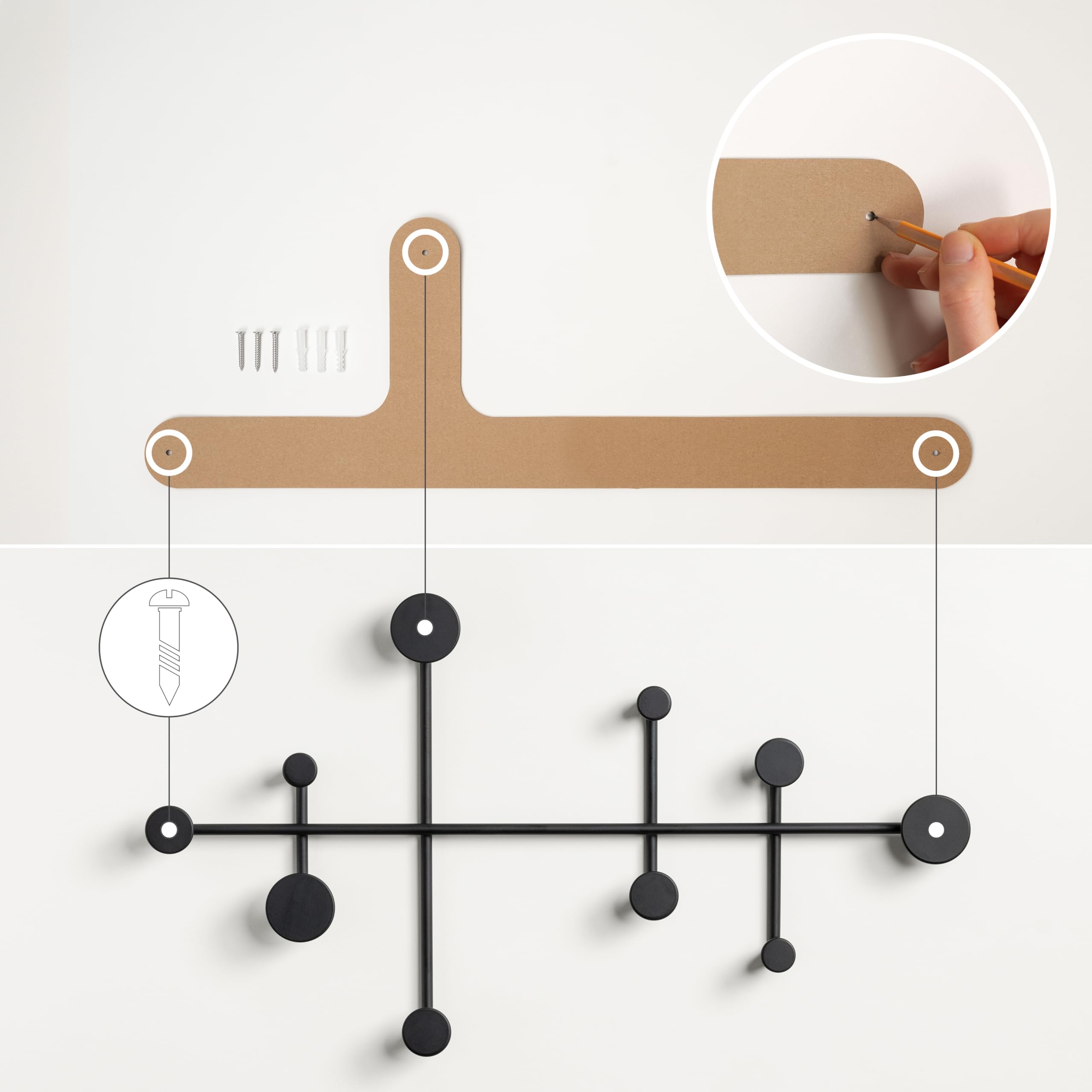 Kazai Sval Wall-Mounted Coat Rack – Modern Minimalist Metal Hooks | Black
