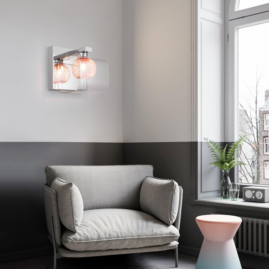Harper Living Modern G9 Wall Sconce – Copper Mesh & Chrome Glass Light