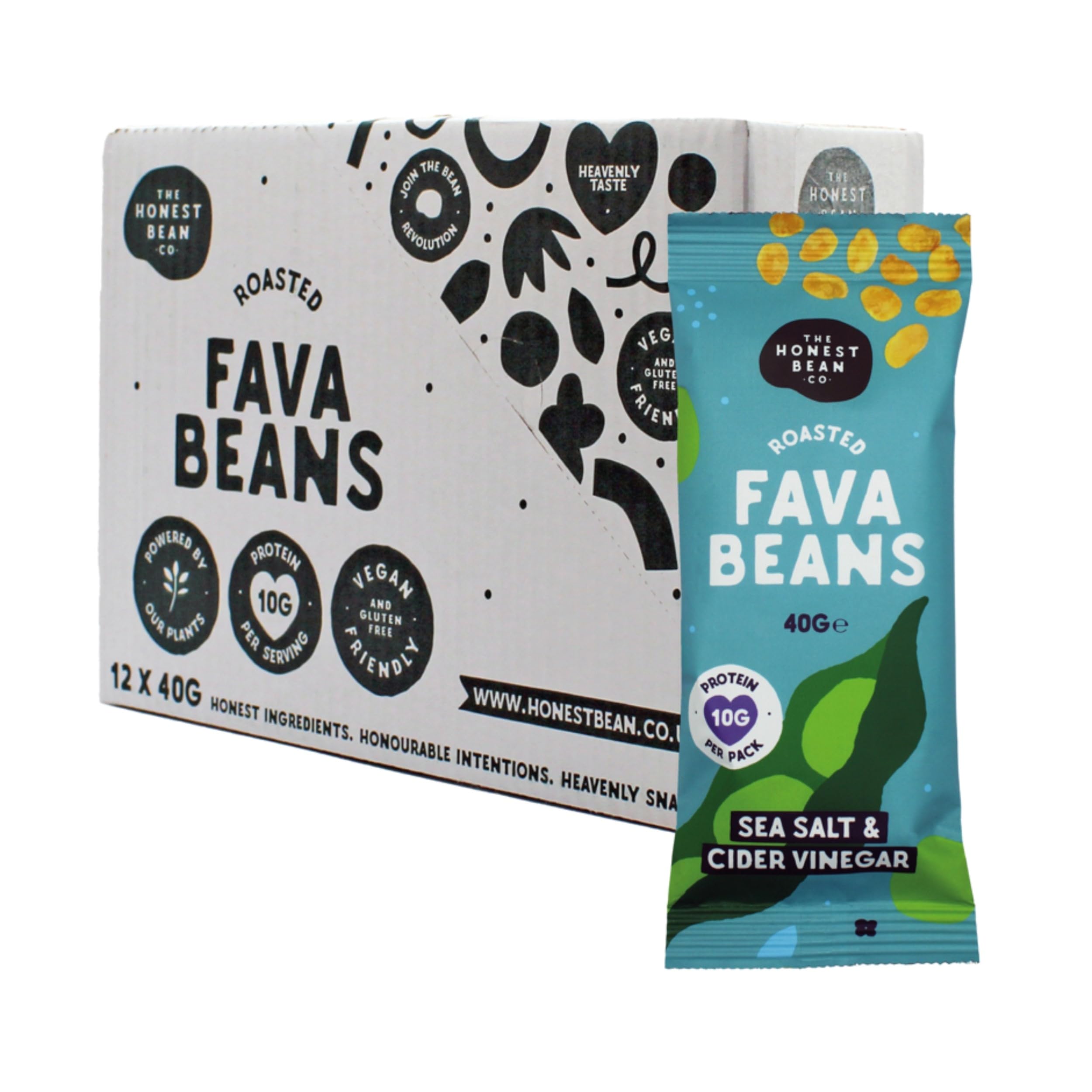 The Honest Bean Co Roasted Fava Beans Sea Salt & Cider Vinegar - 12x40g