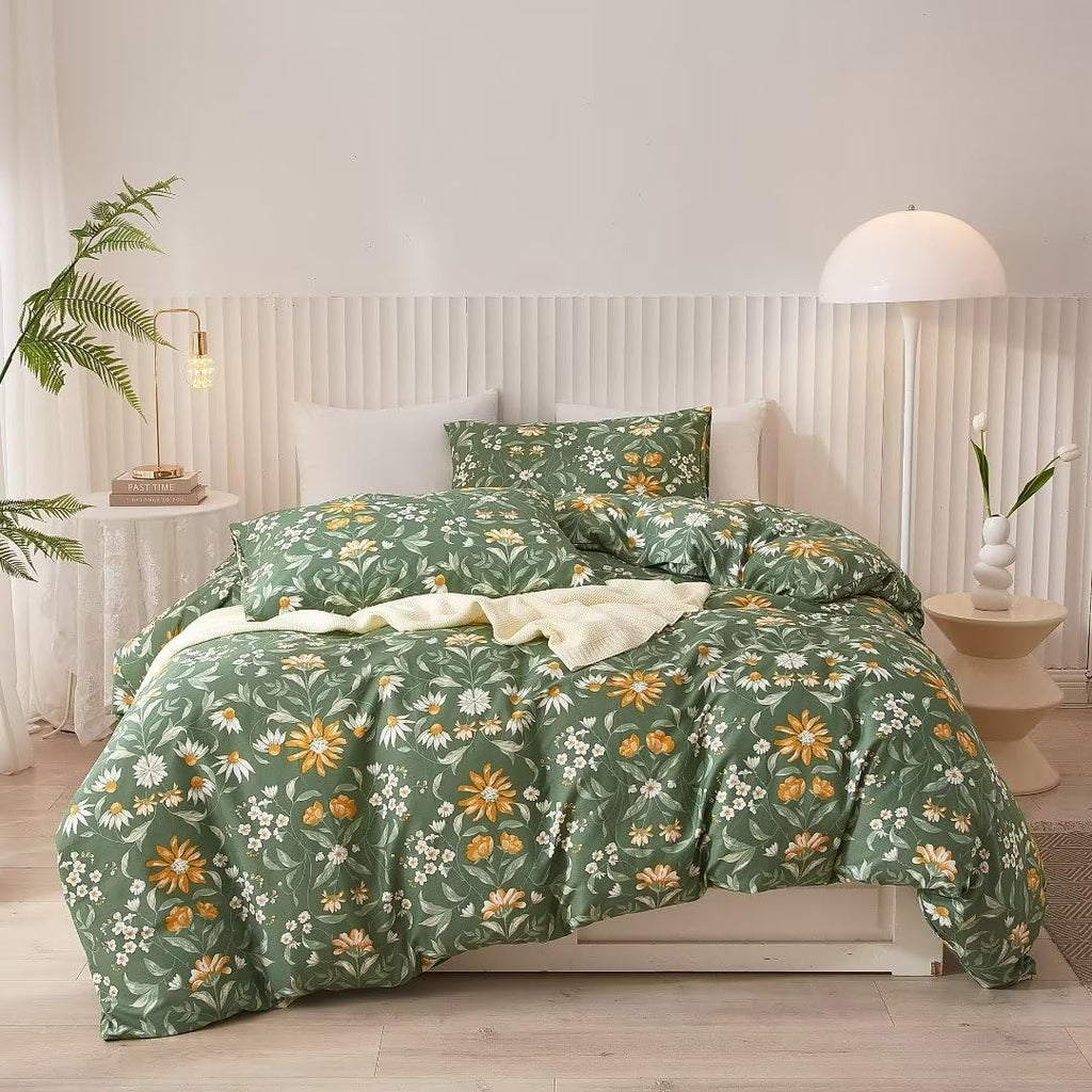 Ruccit King Floral Duvet Cover Set – 100% Cotton 3-Piece Garden Bedding