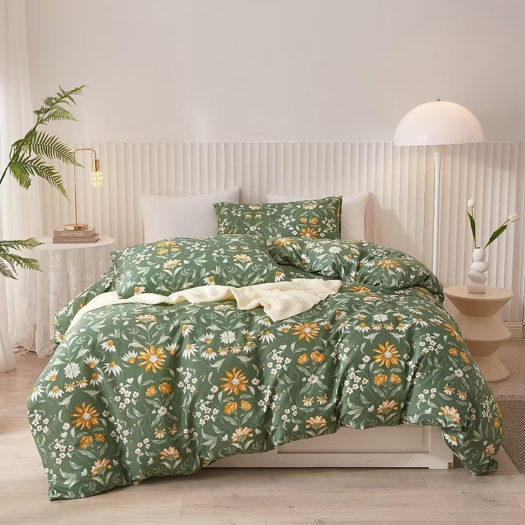 Ruccit King Floral Duvet Cover Set – 100% Cotton 3-Piece Garden Bedding