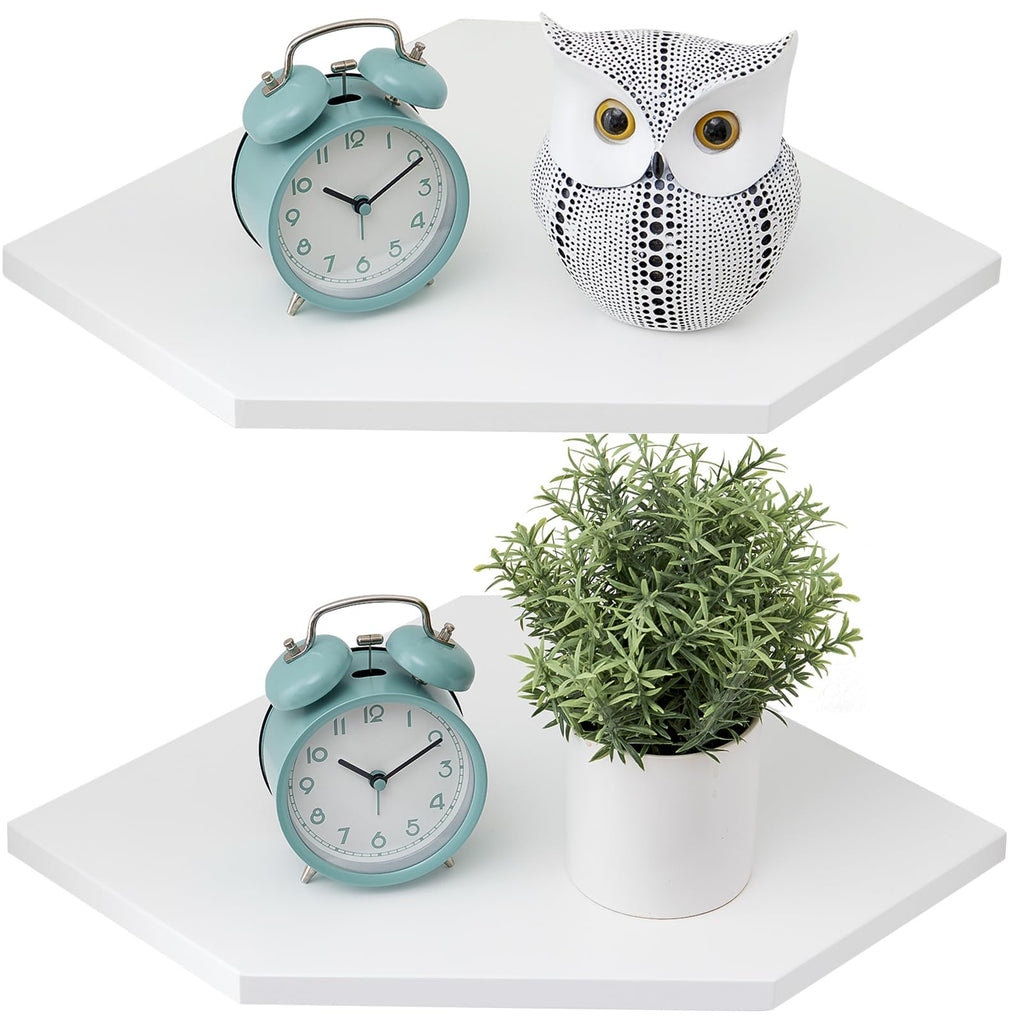 GIEANOO Solid Oak Floating Corner Shelves – Set of 2 White Wall Shelves