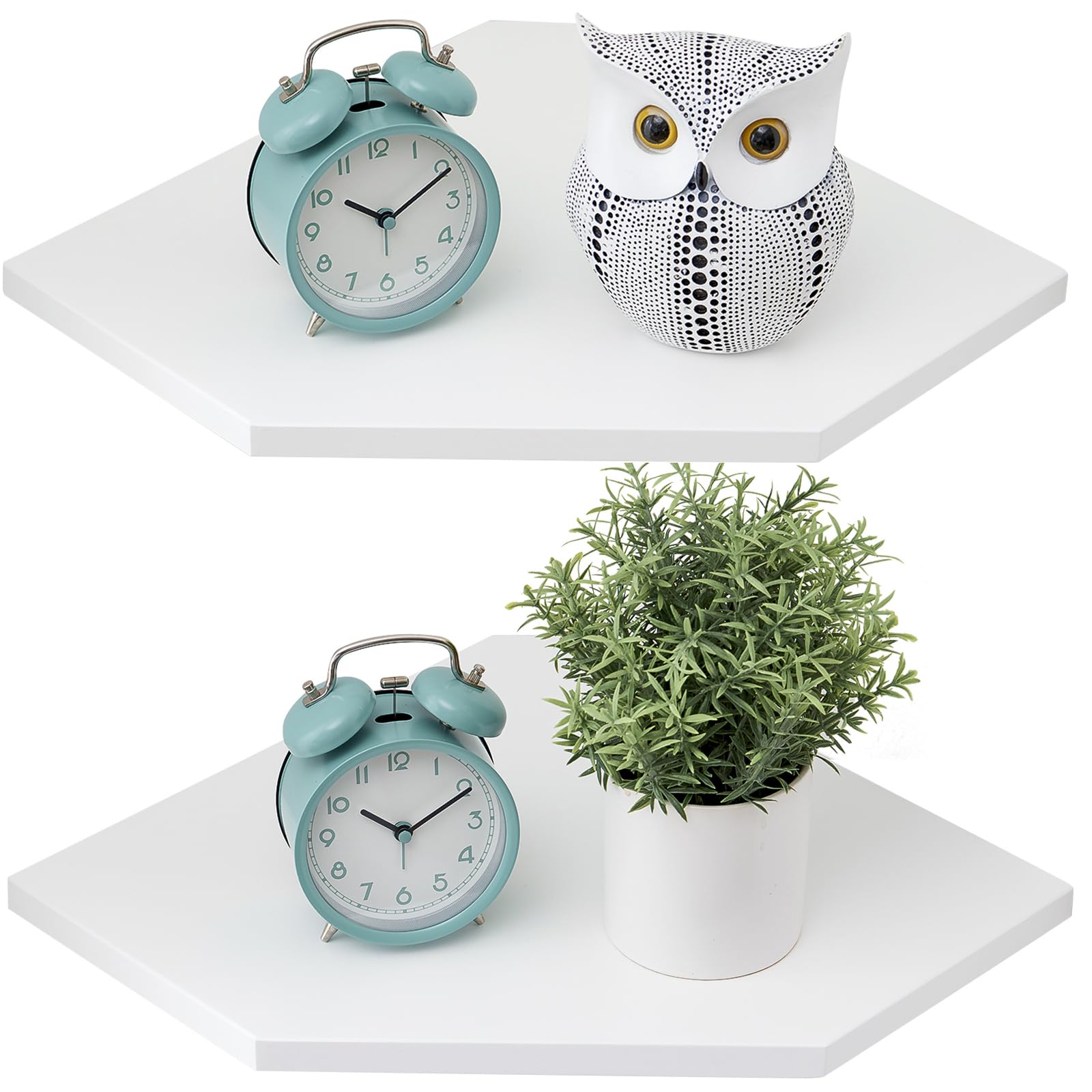 GIEANOO Solid Oak Floating Corner Shelves – Set of 2 White Wall Shelves