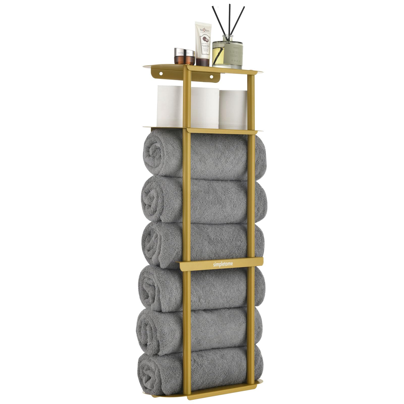 simpletome Wall Mounted Towel Rack | Carbon Steel Bathroom Shelf - Gold