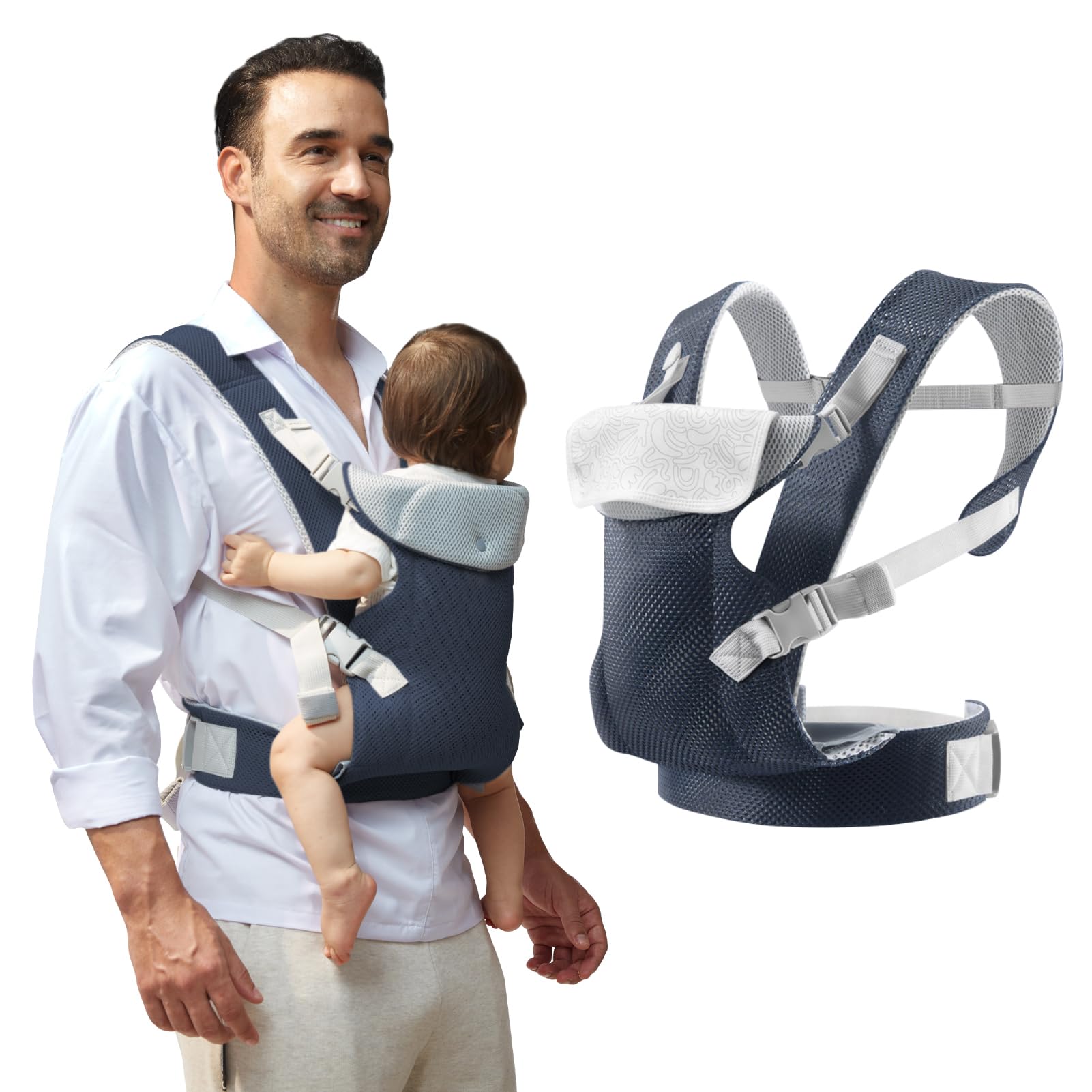 IULONEE Ergonomic Baby Carrier with Detachable Bibs – Navy Blue
