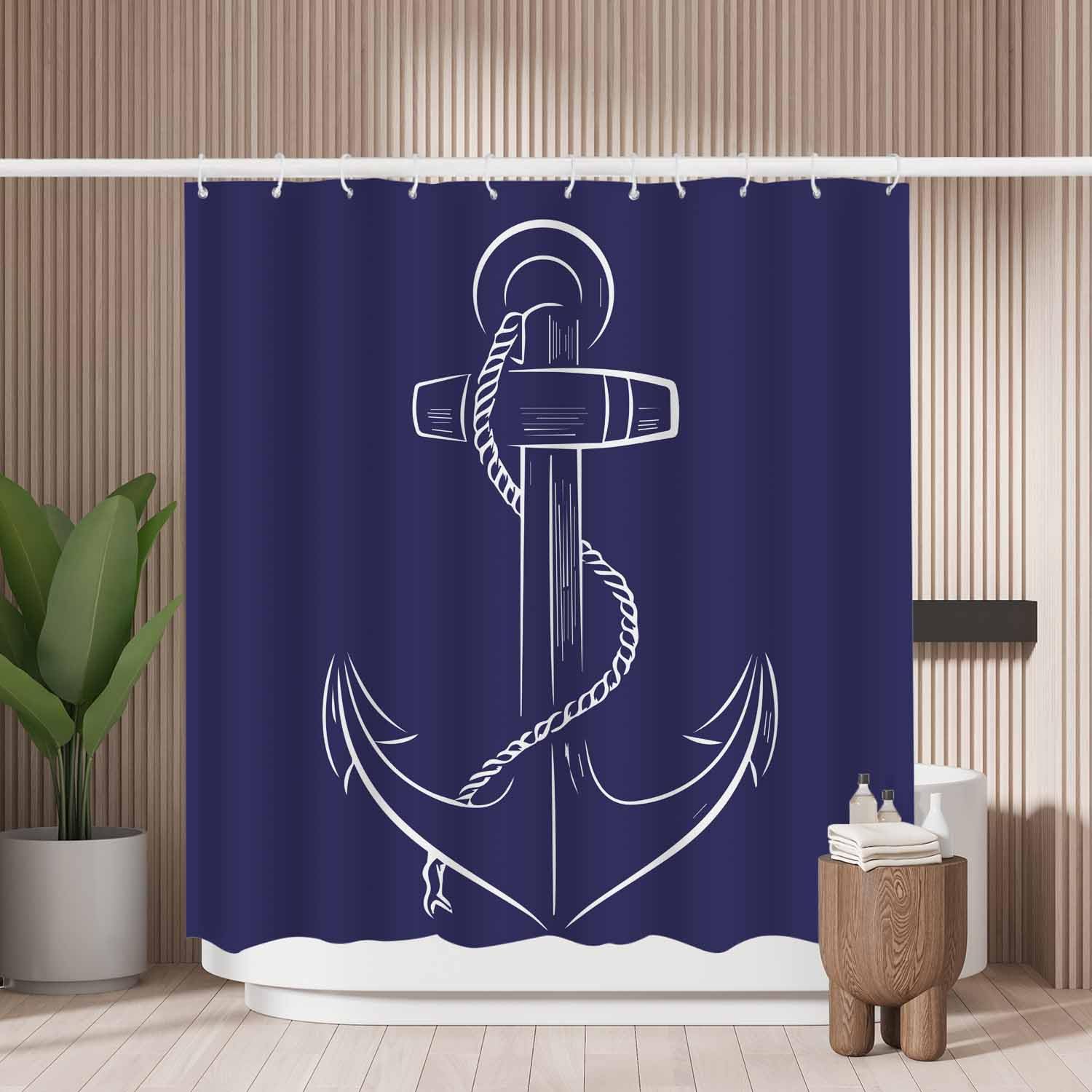 Blue Anchor Shower Curtain | Mold Resistant Polyester